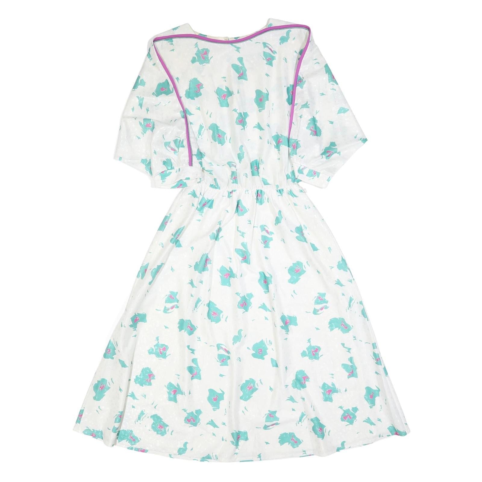 Womens White & Turquoise Floral Day Polyester Dress UK 10 Elastic Waist Midi Refurbished - N/A refurbished available on Cerqular