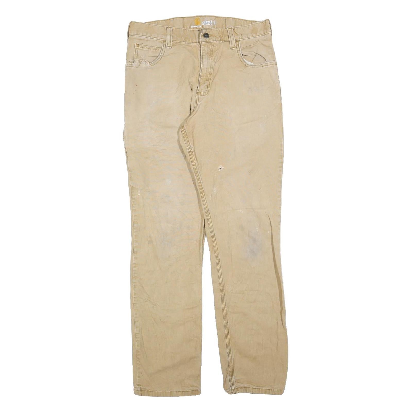 CARHARTT Mens Relaxed Fit Beige Cotton Blend Trousers W31 L32 Workwear Zip Refurbished - N/A refurbished available on Cerqular