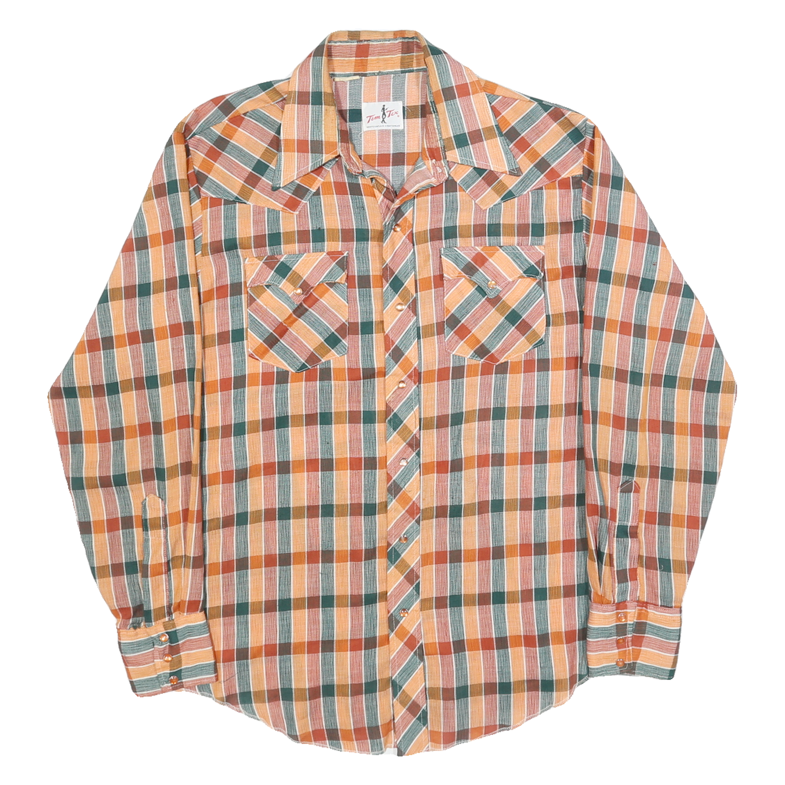 TEMTEX Mens Orange & Green Check Shirt L Casual Button Long Sleeve Retro Refurbished - N/A refurbished available on Cerqular