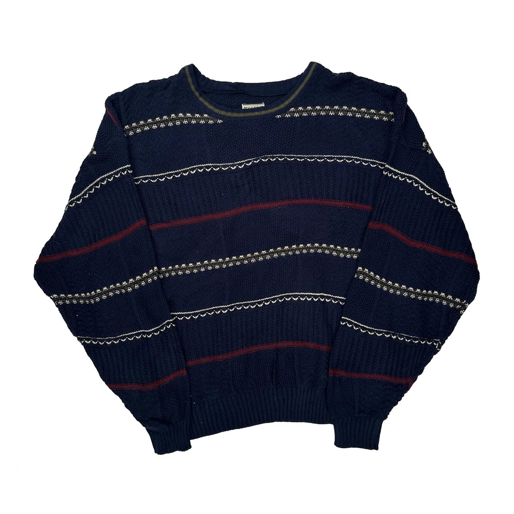 Bugle Boy Striped Jumper - XL White Acrylic Refurbished - Thrifted (note: this is a term often used to describe second- refurbished available on Cerqular