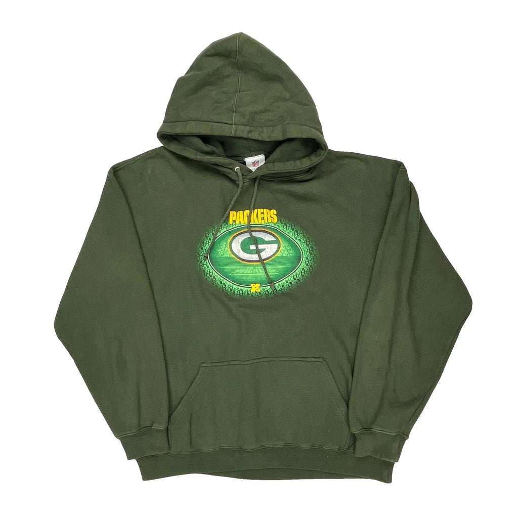 Packers Nfl Hoodie - Large Green Polyester Refurbished - Thrifted (note: this is a term often used to describe second- refurbished available on Cerqular