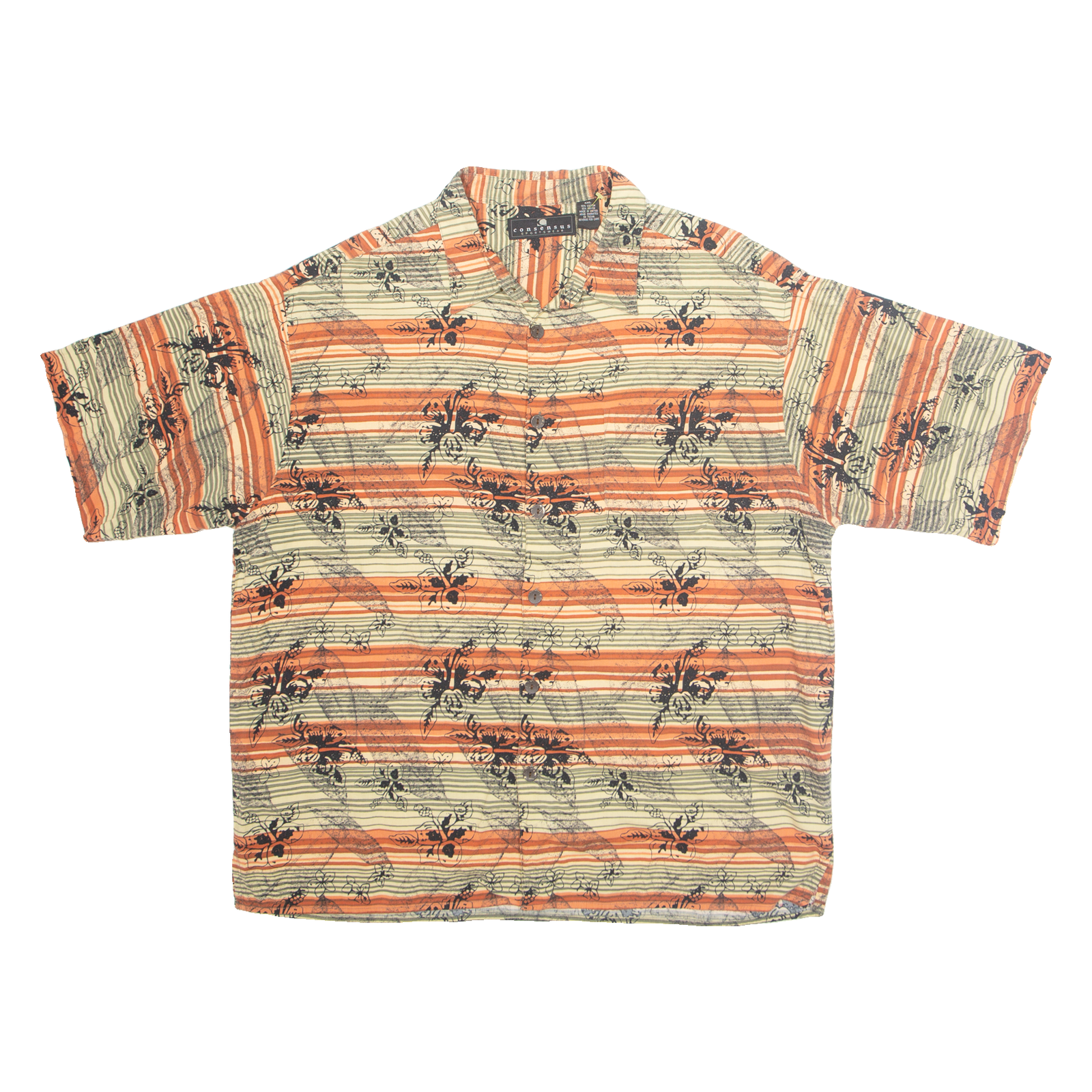 CONSENSUS Mens Hawaiian Shirt Orange Floral 2XL Refurbished - N/A refurbished available on Cerqular