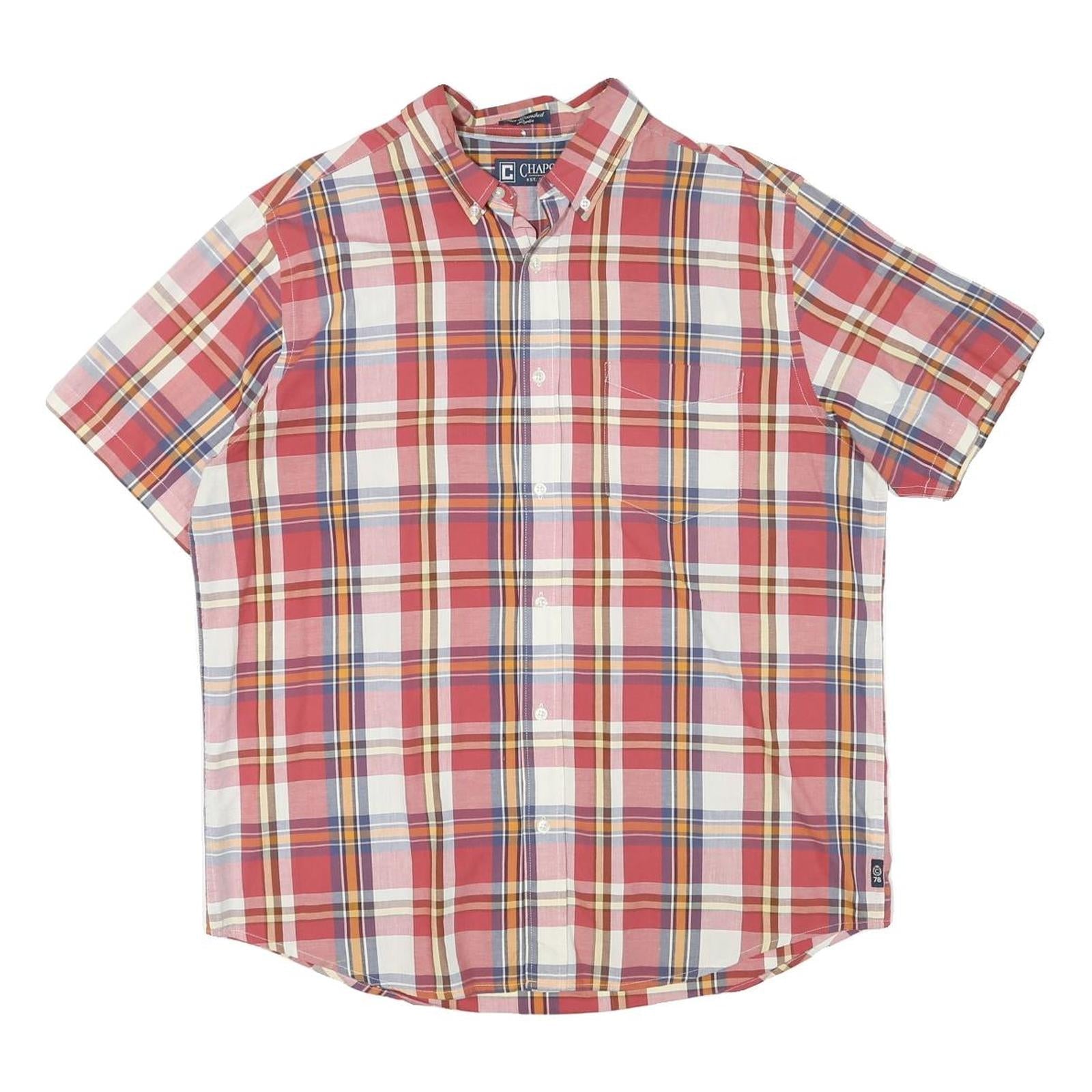 CHAPS Mens Red & White Plaid Shirt L Button-Down Collar Cotton Blend Casual Refurbished - N/A refurbished available on Cerqular