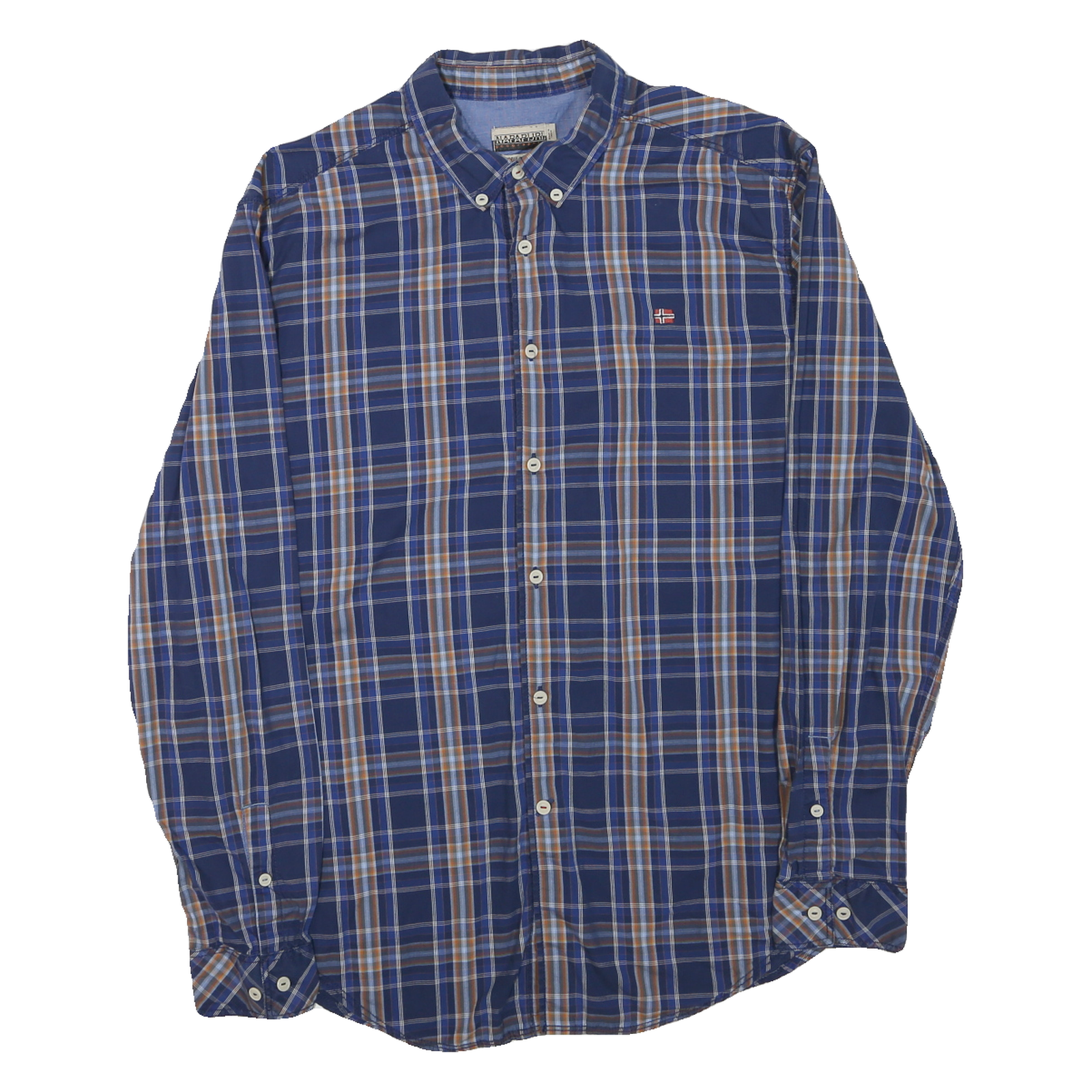 NAPAPIJRI Mens Blue & Brown Check Shirt L Button-Down Long Sleeve Cotton Blend Refurbished - N/A refurbished available on Cerqular