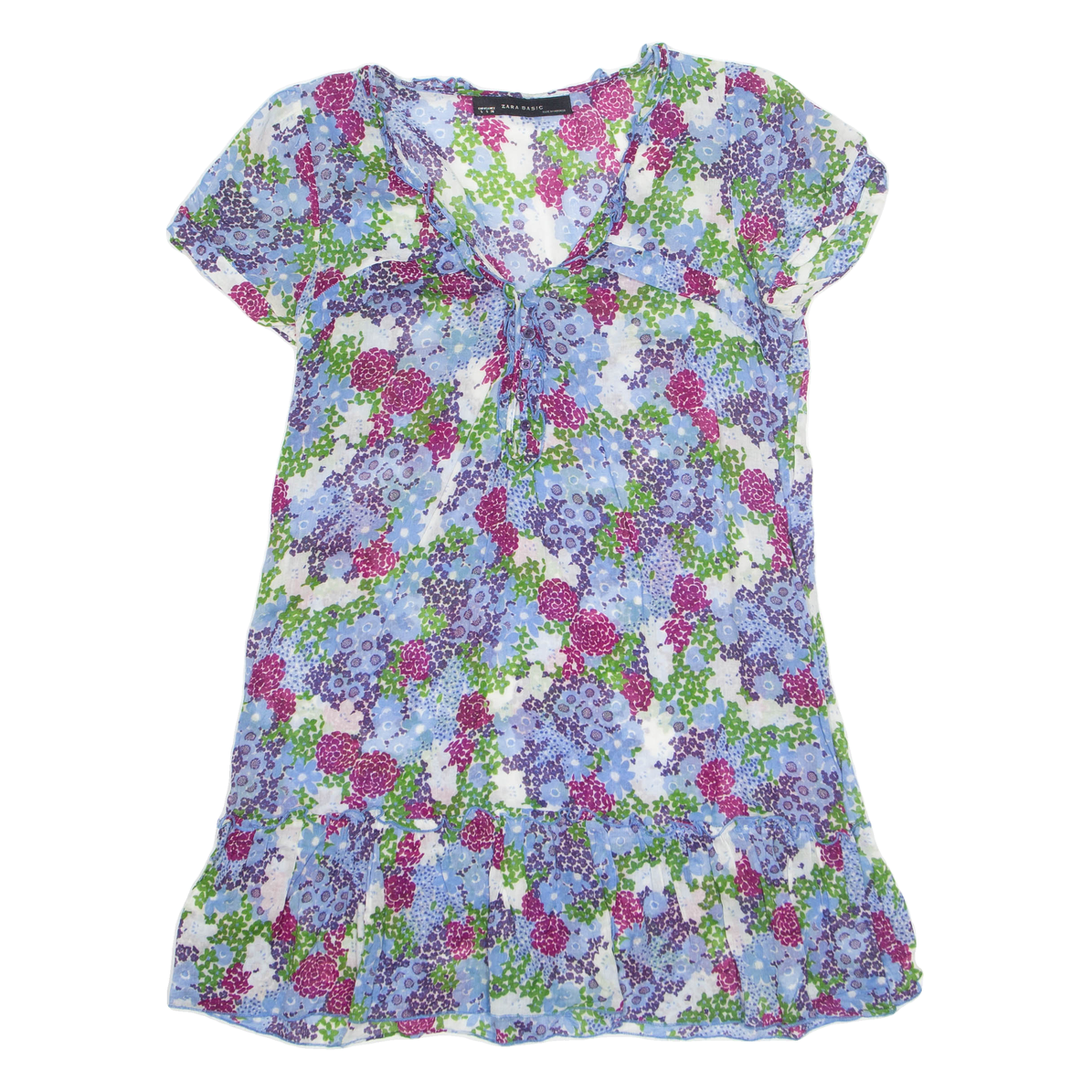 ZARA Womens Day Dress Blue Floral Short Sleeve Knee Length S Refurbished - N/A refurbished available on Cerqular