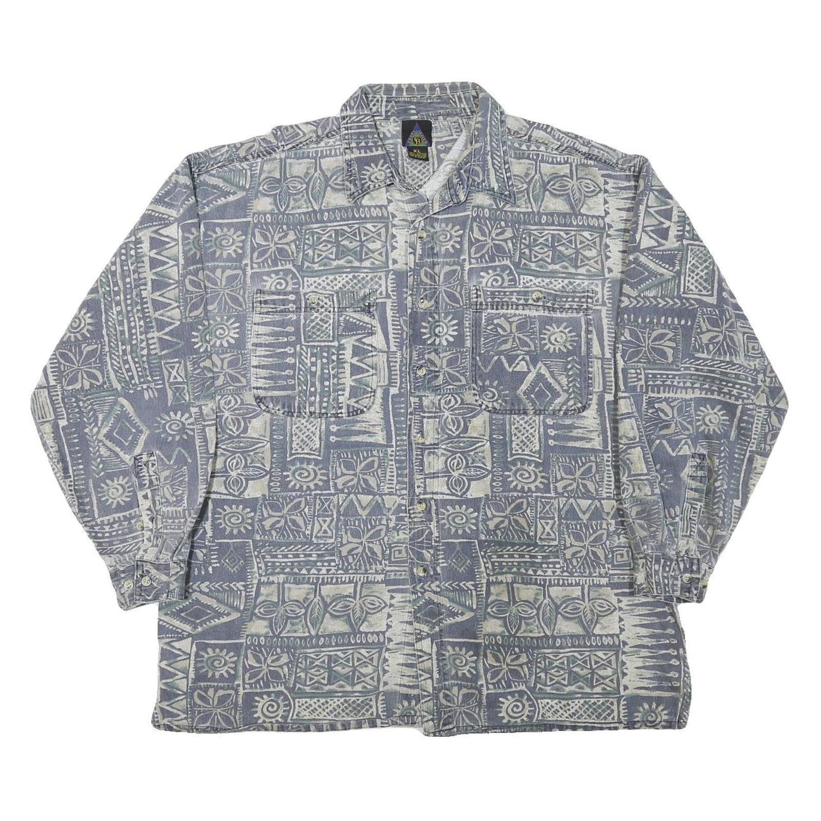 CB Mens Blue & Cream Pattern Cotton Blend Shirt XL Casual Beachwear Refurbished - N/A refurbished available on Cerqular