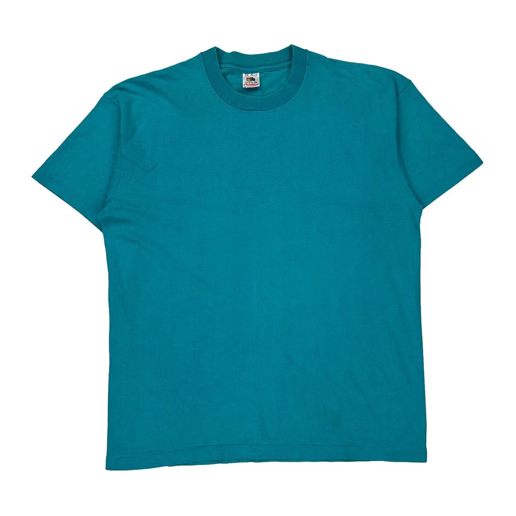 Fruit Of The Loom Single Stitch T-Shirt - XL Blue Cotton Refurbished - Thrifted (note: this is a term often used to describe second- refurbished available on Cerqular