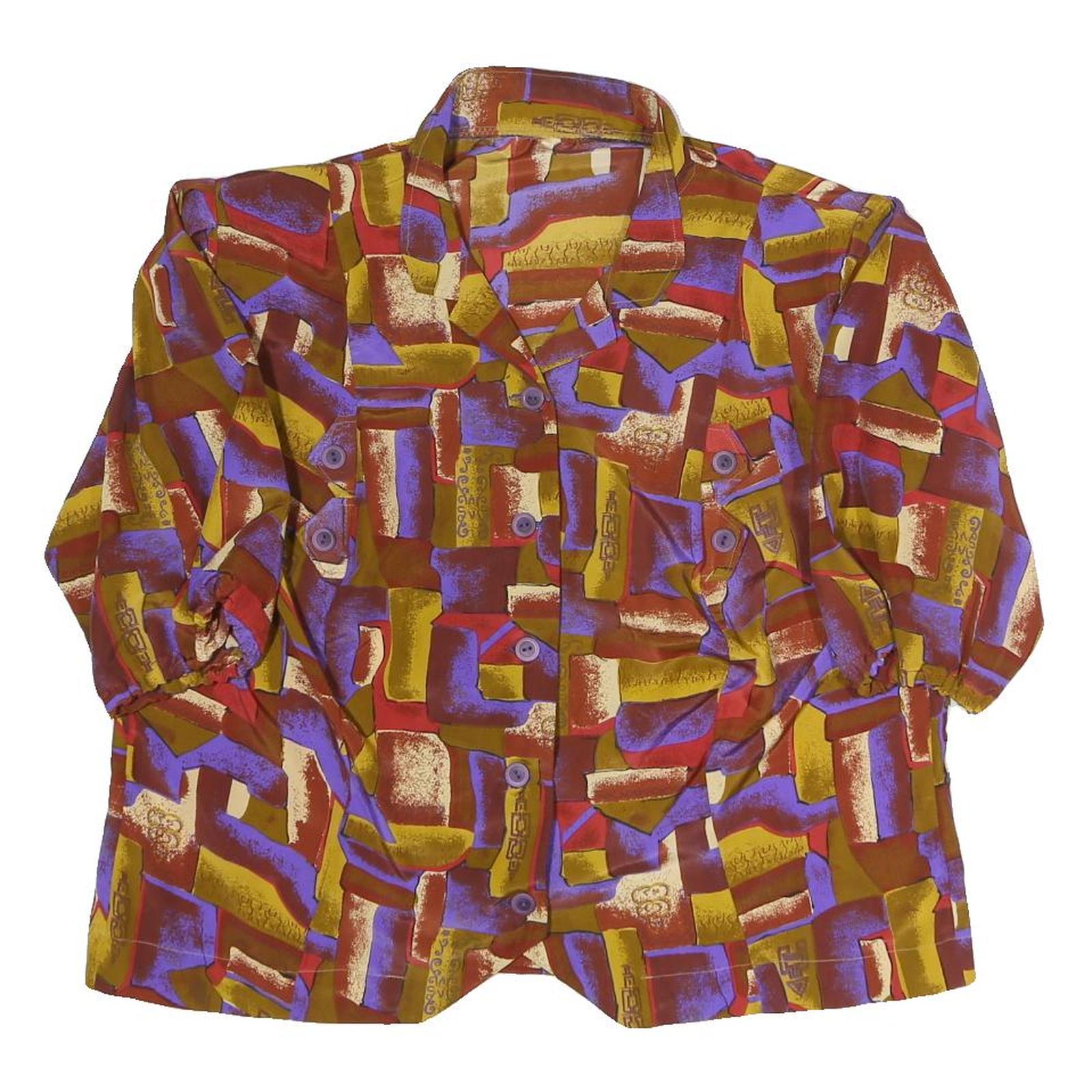 Womens Red Yellow Purple Abstract Print Shirt Long Sleeve Collared XL Button Up Refurbished - N/A refurbished available on Cerqular