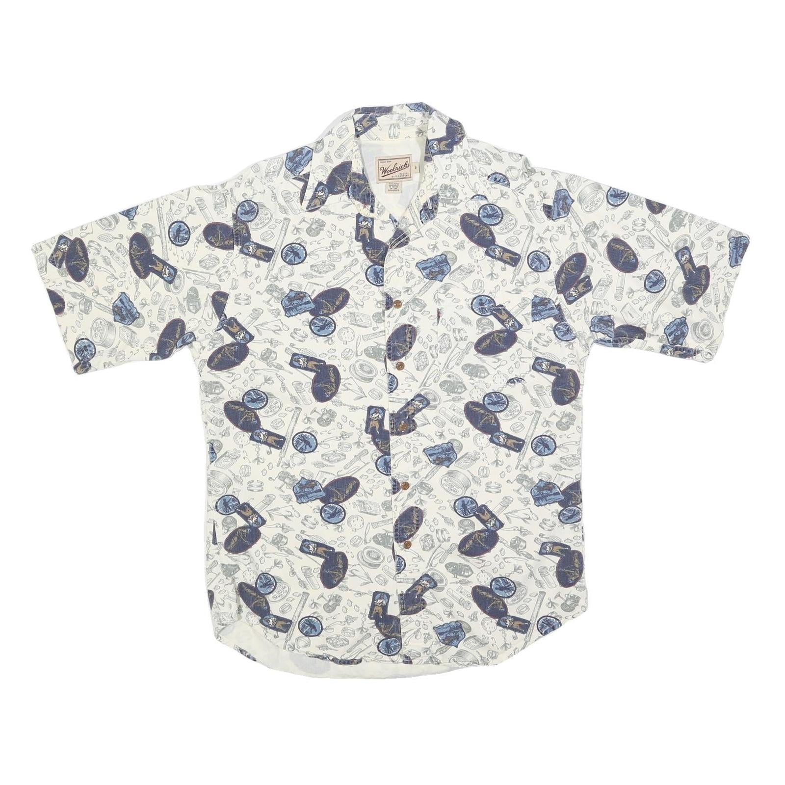 WOOLRICH Mens White & Blue Pattern Cotton Shirt M Casual Printed Summer Button Refurbished - N/A refurbished available on Cerqular