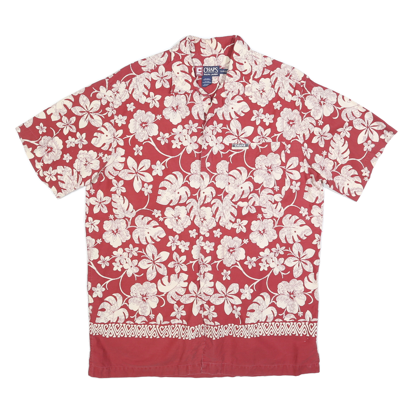 CHAPS RALPH LAUREN Mens Red & Cream Floral Hawaiian Shirt S Cotton Casual Short Refurbished - N/A refurbished available on Cerqular