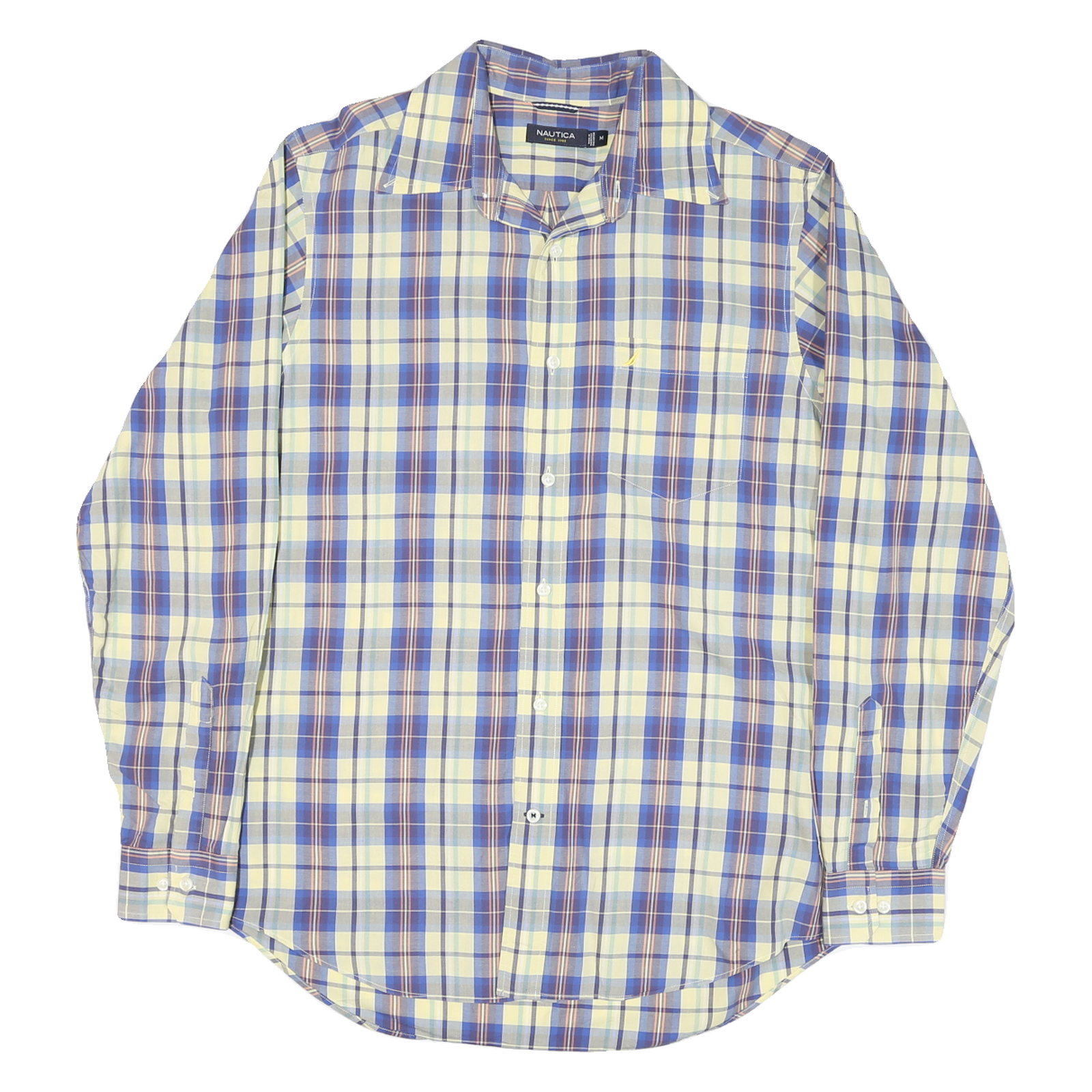 NAUTICA Mens Blue & Cream Check Shirt M Classic Cotton Blend Casual Refurbished - N/A refurbished available on Cerqular