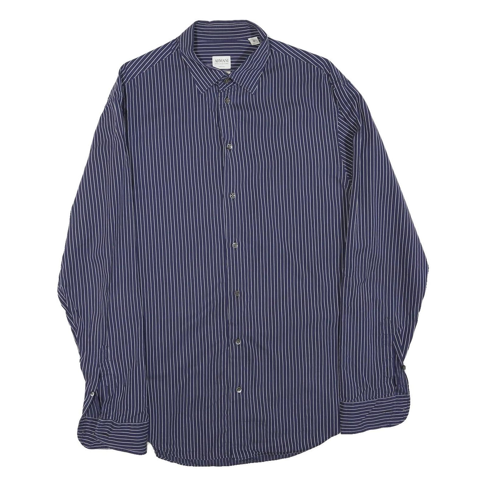 ARMANI COLLEZIONI Mens Blue & White Striped Shirt M Elegant Formal Cotton Blend Refurbished - N/A refurbished available on Cerqular