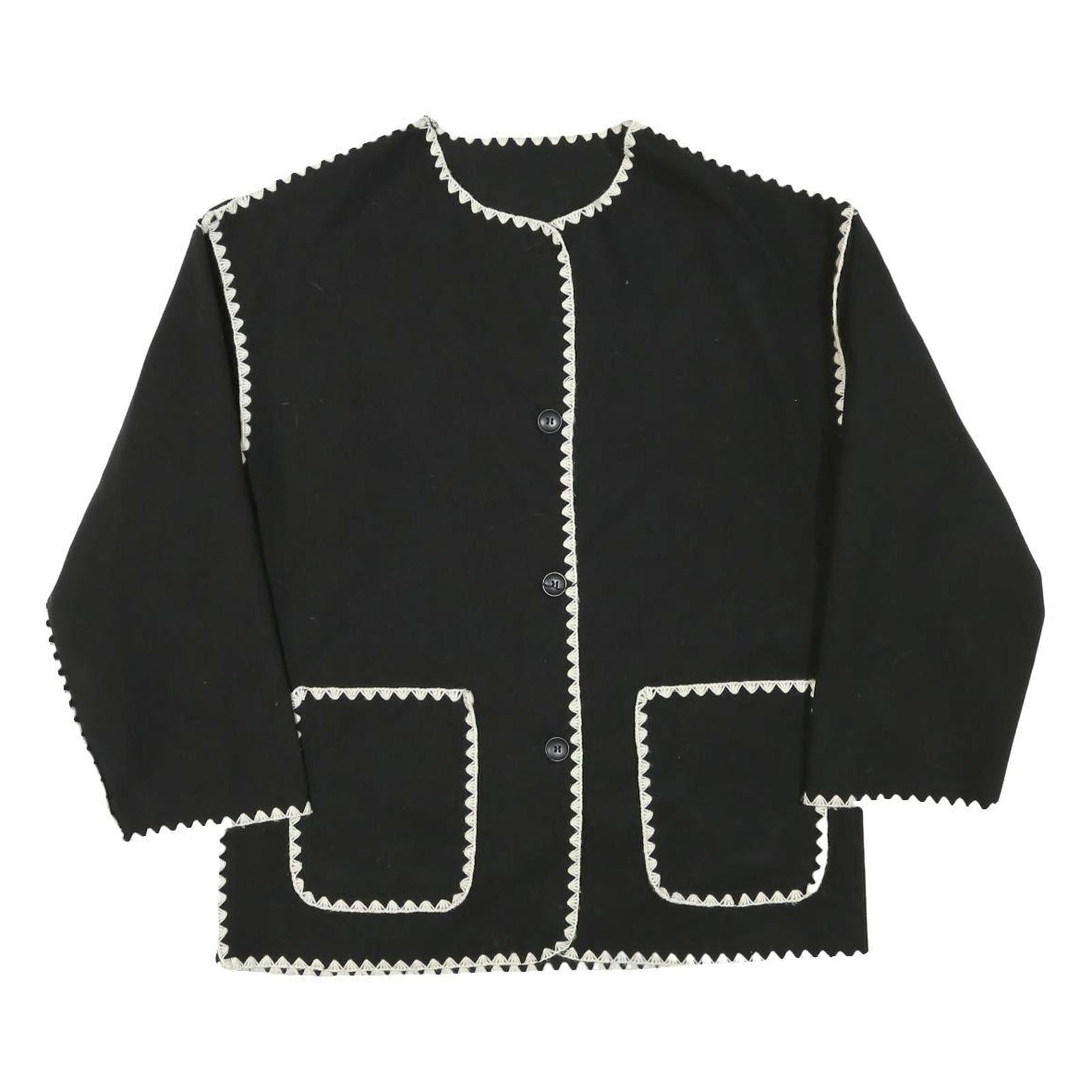 Womens Black Button Jacket L Polyester Blend Plain Classic Fit Contrast Trim Refurbished - N/A refurbished available on Cerqular