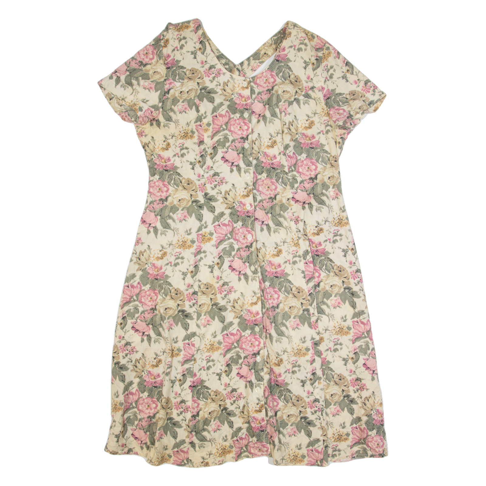 UNI MONDO Womens Tea Dress Cream 90s Floral Short Sleeve Long XL Refurbished - N/A refurbished available on Cerqular