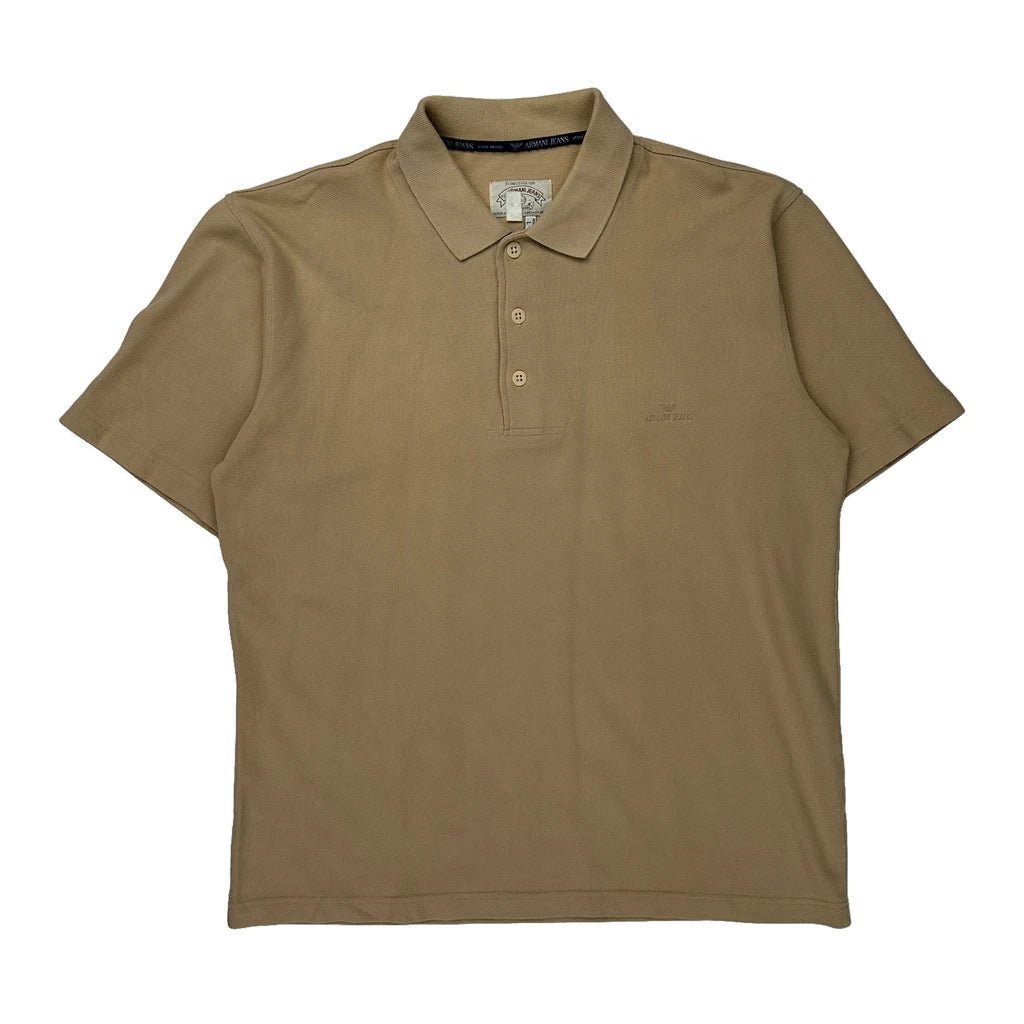 Armani Jeans Polo Shirt - Large Beige Cotton Refurbished - Thrifted (note: this is a term often used to describe second- refurbished available on Cerqular