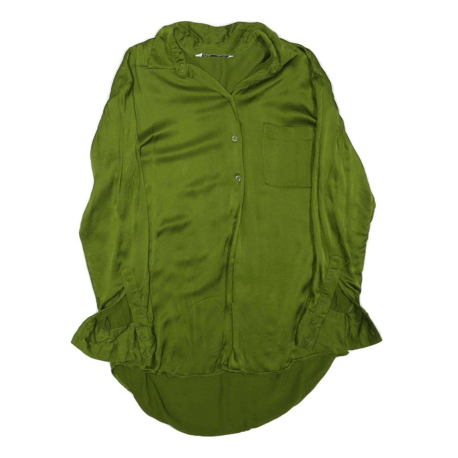 ZARA Womens Green Long Sleeve Shirt Collared XS Elegant Lightweight Polyester Refurbished - N/A refurbished available on Cerqular