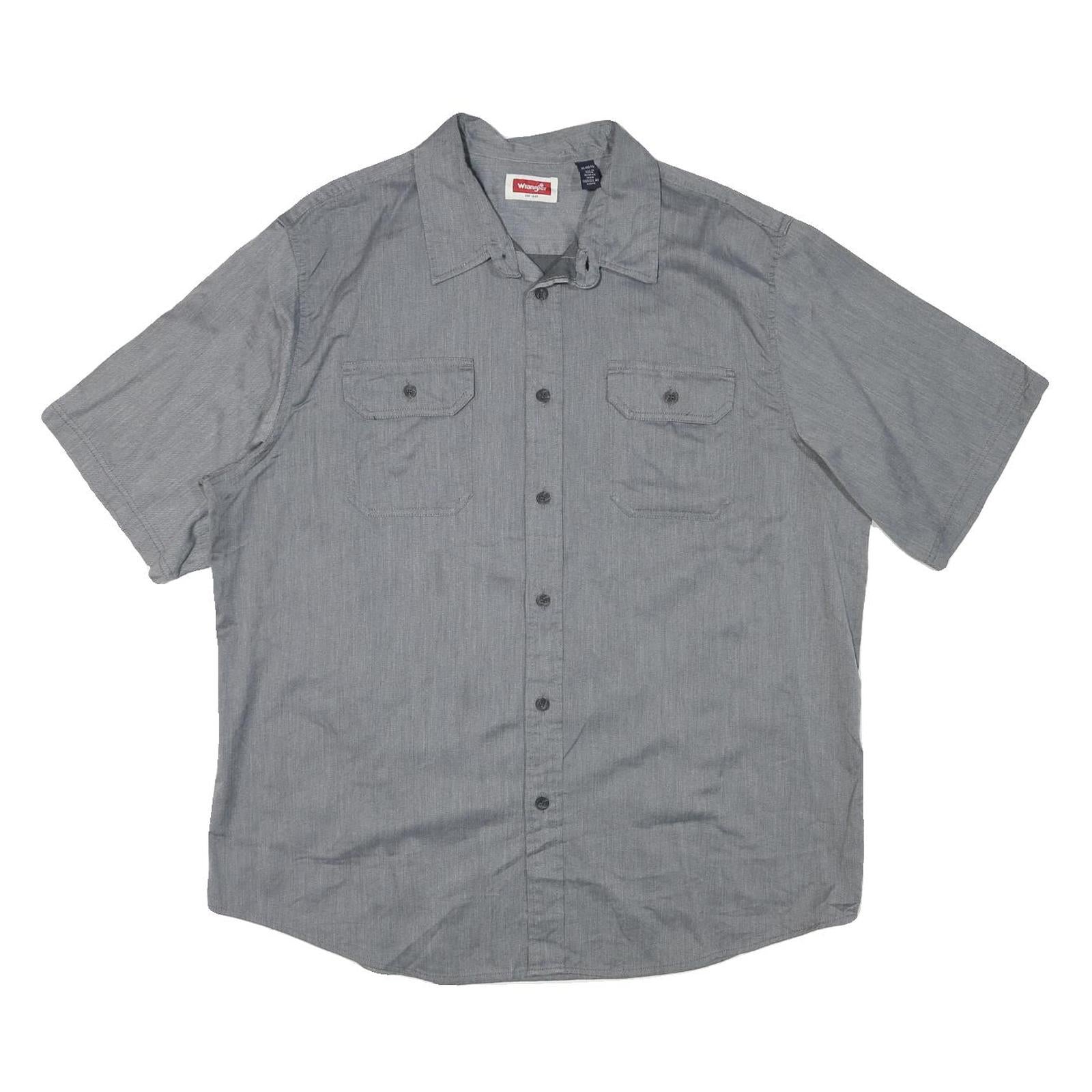 WRANGLER Mens Grey Plain Shirt XL Casual Workwear Cotton Blend Short Sleeve Refurbished - N/A refurbished available on Cerqular