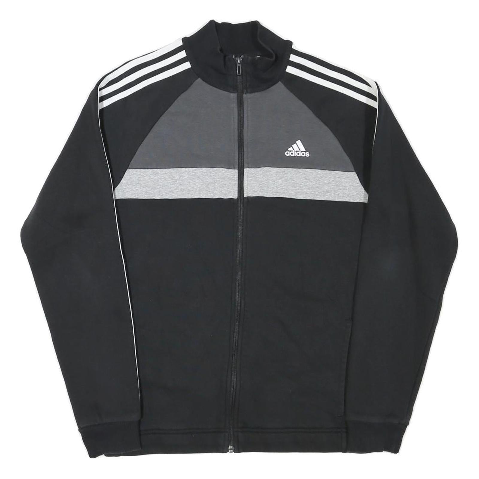 ADIDAS Mens Black & Grey Track Jacket M Cotton Blend Zip Striped Sportswear Refurbished - N/A refurbished available on Cerqular