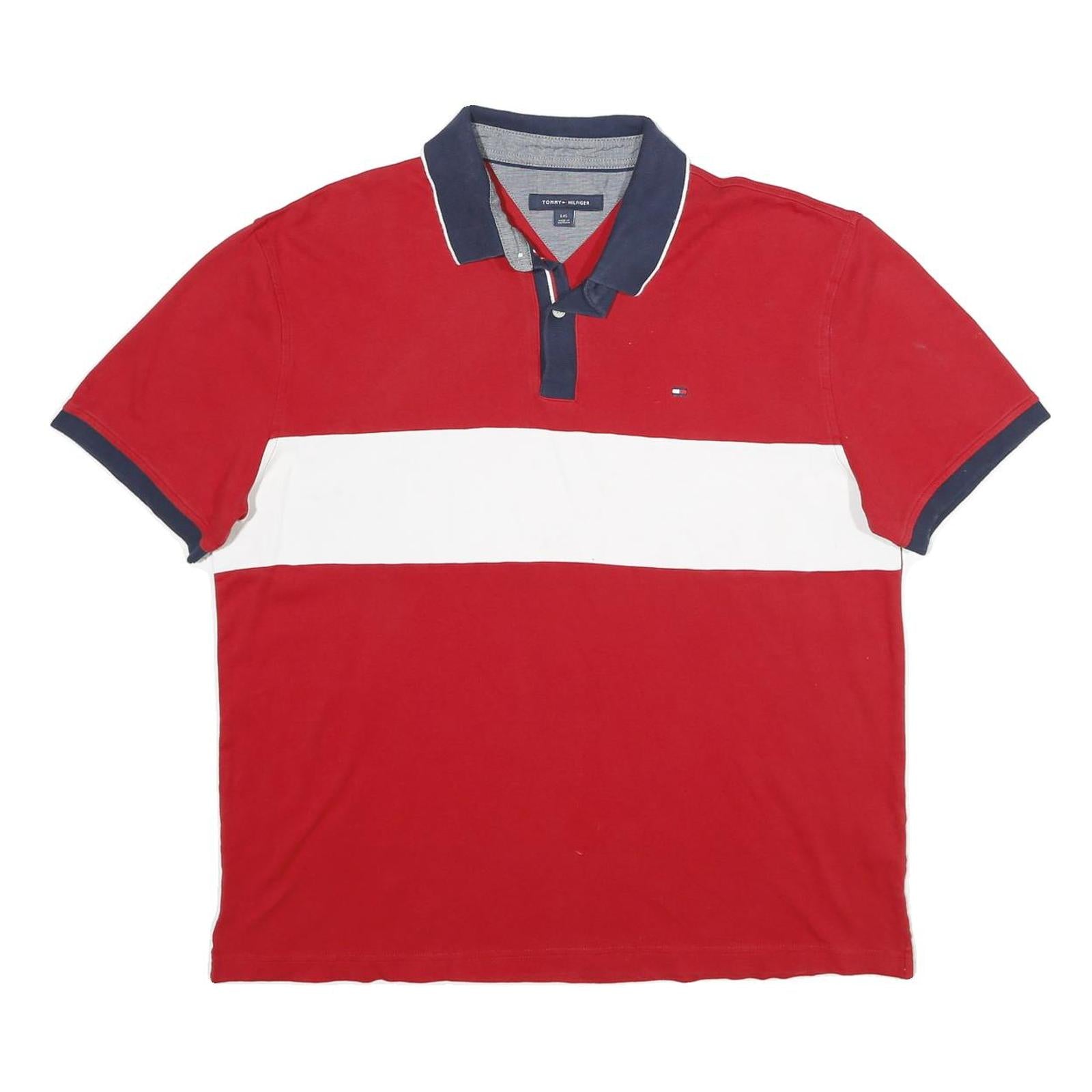 TOMMY HILFIGER Mens Red & White Short Sleeve Polo Shirt L Cotton Casual Refurbished - N/A refurbished available on Cerqular