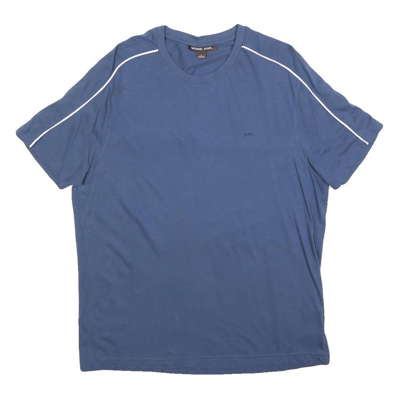MICHAEL KORS Mens Blue & White Modern T-Shirt L Short Sleeve Crew Neck Piping Refurbished - N/A refurbished available on Cerqular