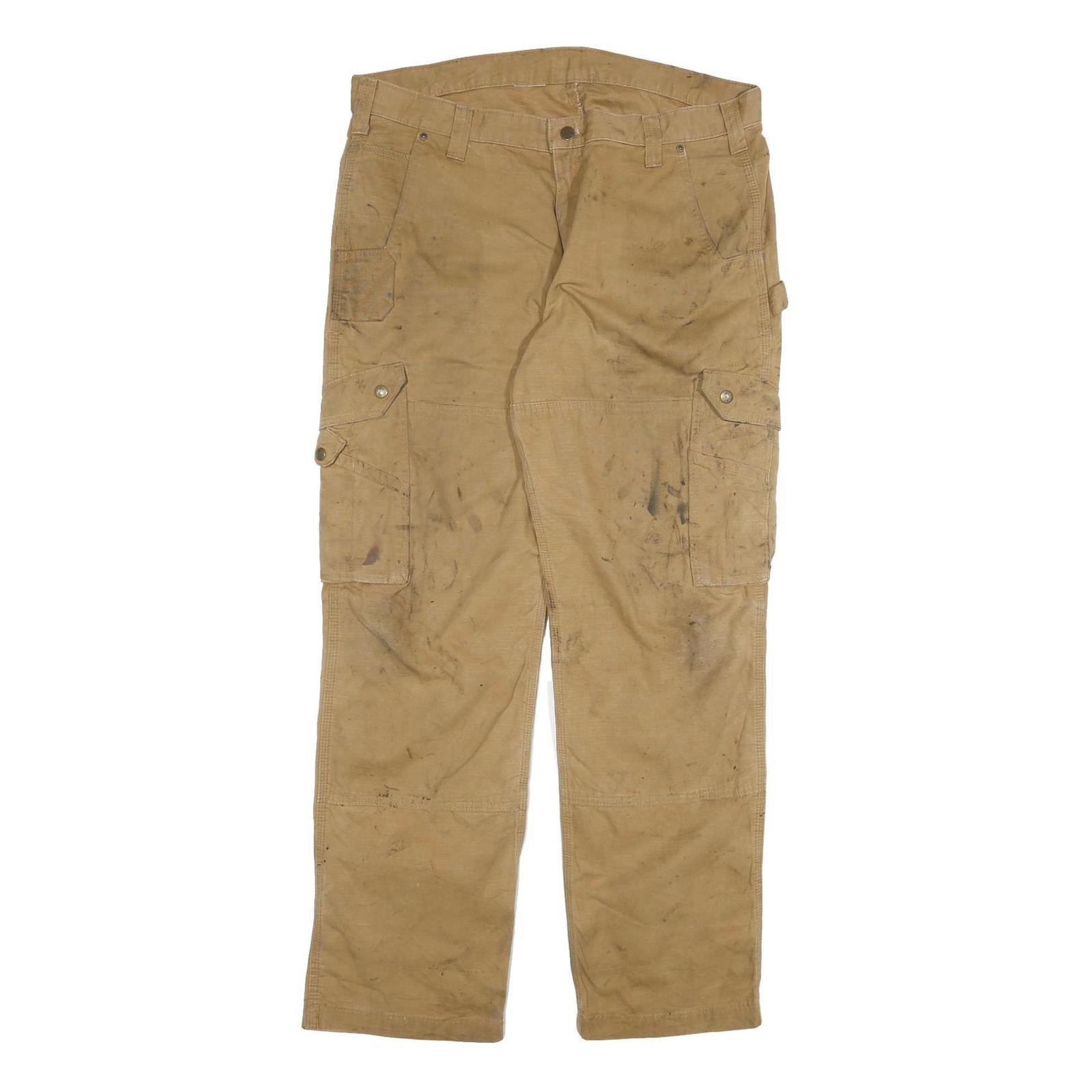 CARHARTT Mens Cotton Blend Brown Relaxed Straight Trousers W36 L31 Workwear Refurbished - N/A refurbished available on Cerqular