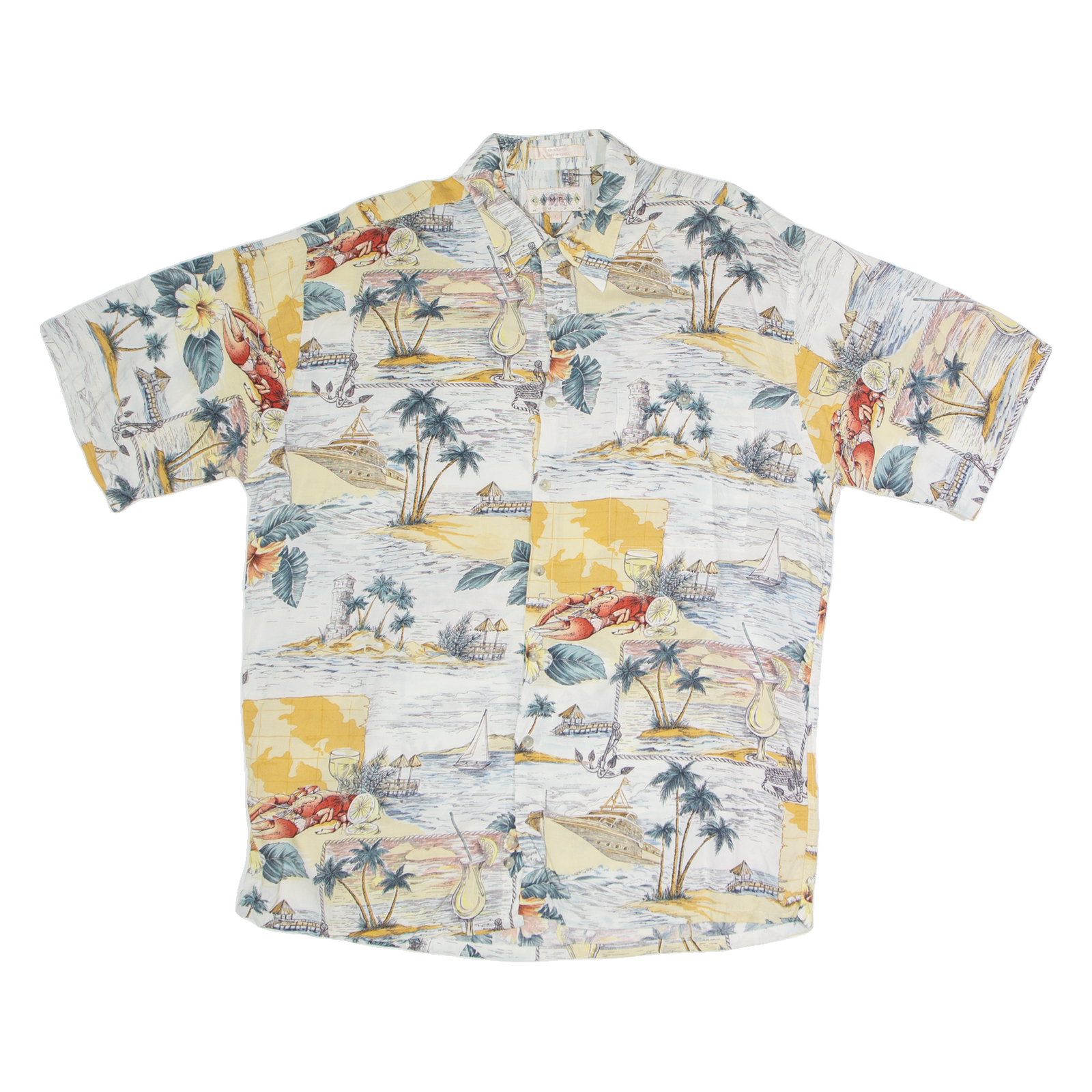 CAMPIA Mens Hawaiian Shirt White Crazy Pattern L Refurbished - N/A refurbished available on Cerqular