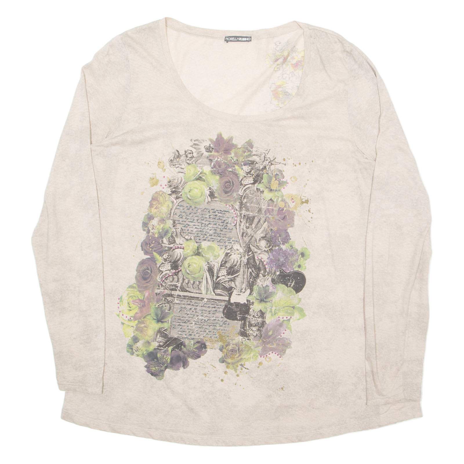 FIORELLA RUBINO Womens Printed Blouse Beige Long Sleeve Floral L Refurbished - N/A refurbished available on Cerqular