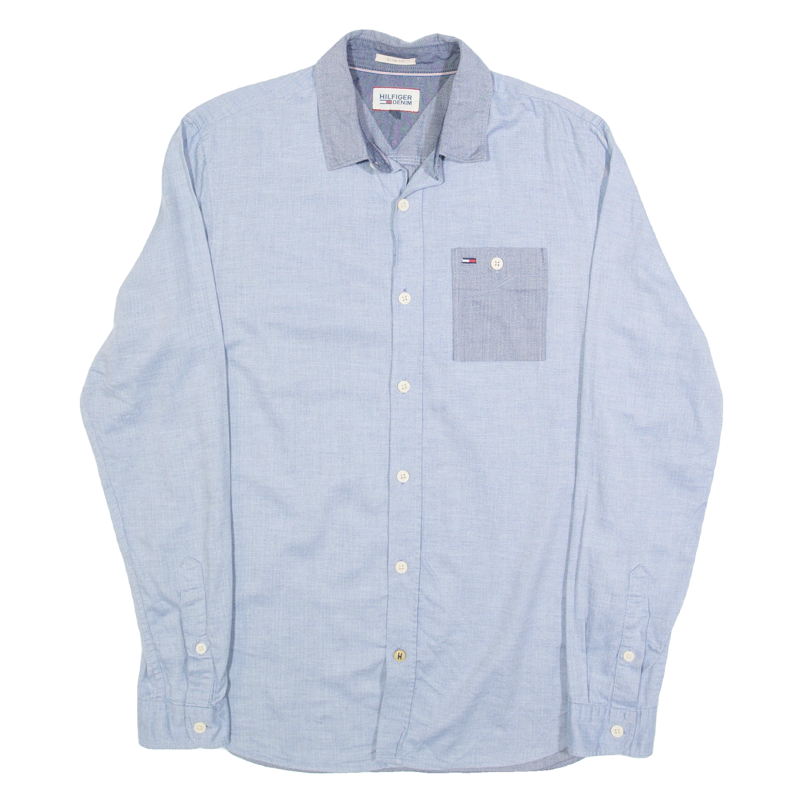 TOMMY HILFIGER Slim Fit Mens Plain Shirt Blue Long Sleeve S Refurbished - N/A refurbished available on Cerqular