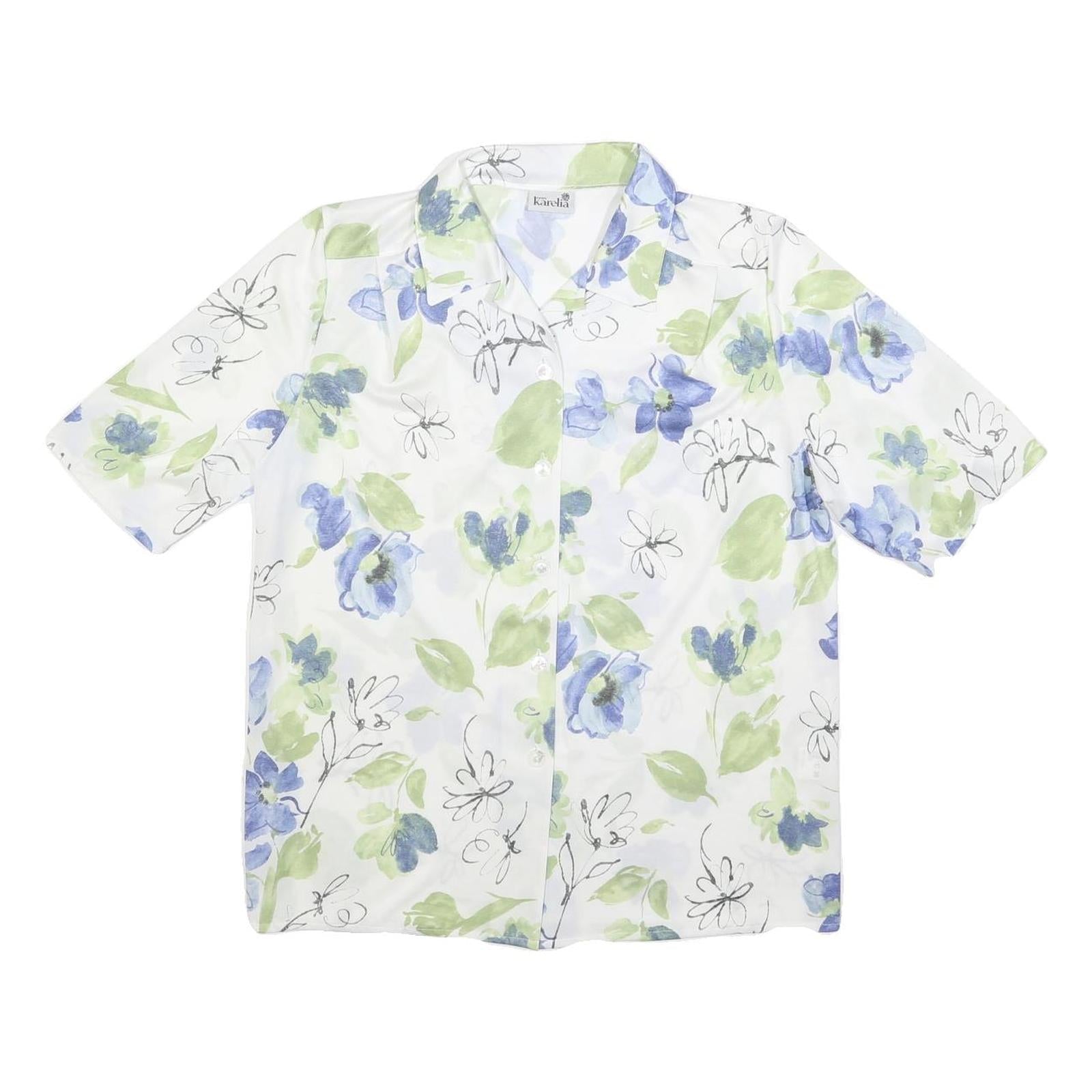 KARELIA Womens White & Blue Floral Shirt M Lightweight Polyester Blend Summer Refurbished - N/A refurbished available on Cerqular