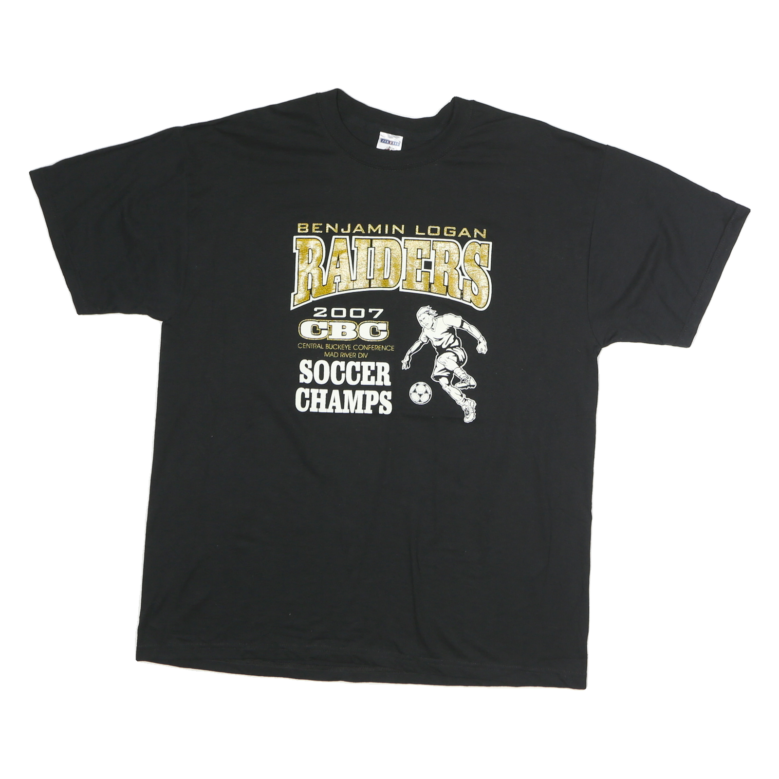 JERZEES Mens Black Benjamin Logan Raiders Soccer Champs Graphic T-Shirt L Crew Refurbished - N/A refurbished available on Cerqular