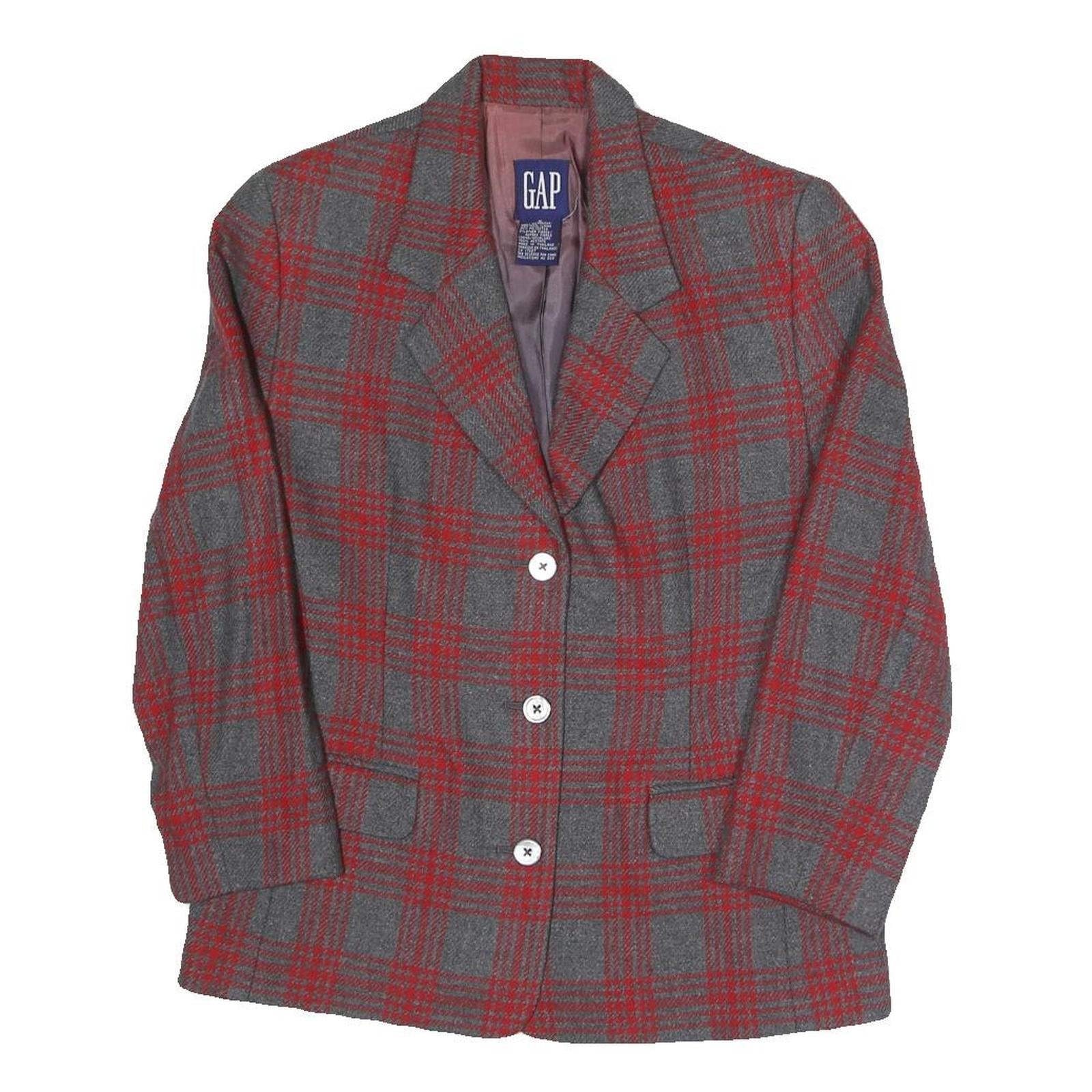 GAP Womens Grey & Red Checked Blazer Jacket S Polyester Blend Classic Button Refurbished - N/A refurbished available on Cerqular