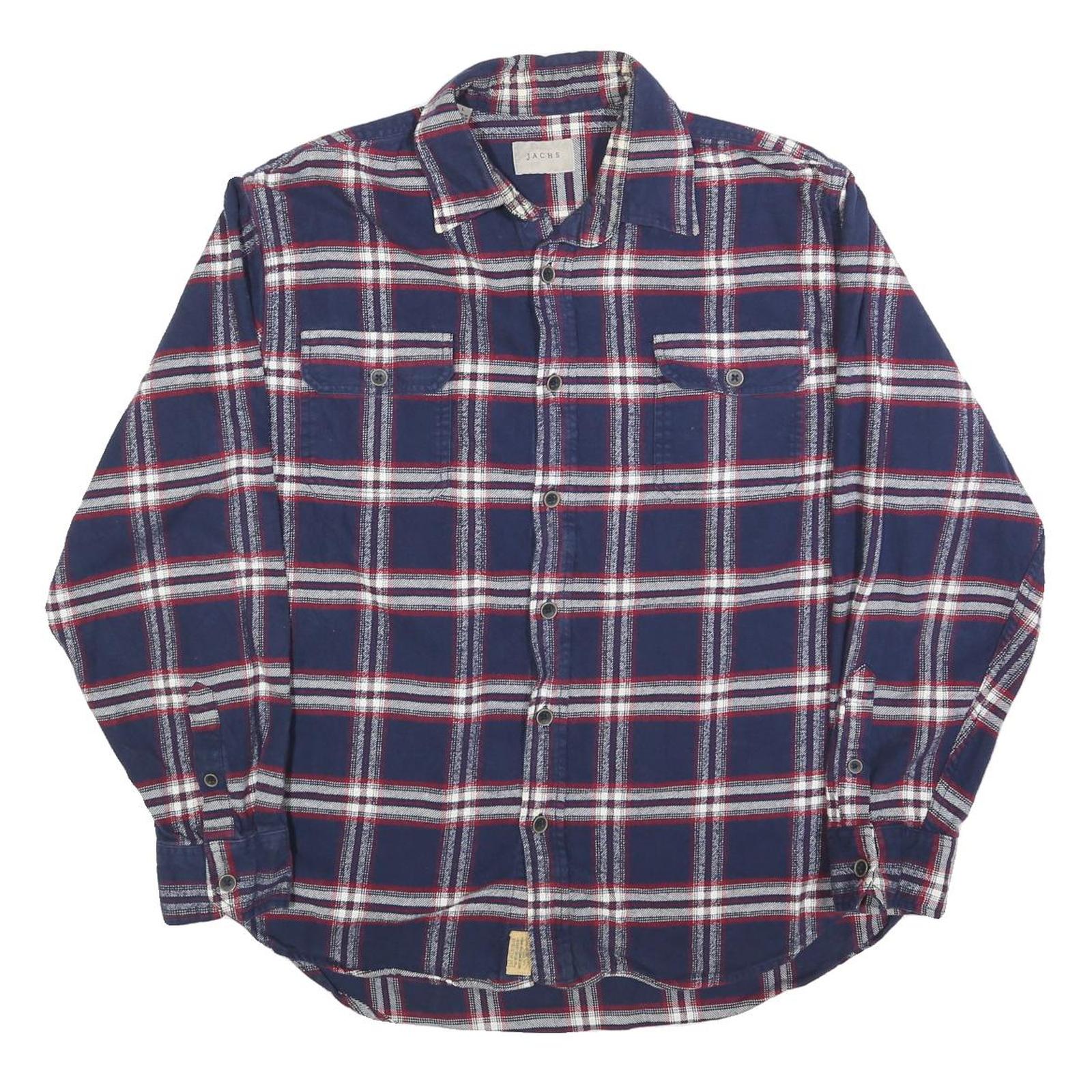 JACHS Mens Blue White & Red Check Shirt Long Sleeve Cotton Blend L Casual Refurbished - N/A refurbished available on Cerqular