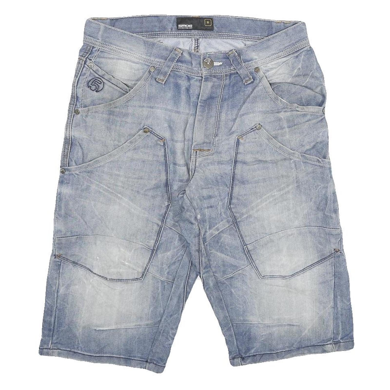 SMOG Mens Cotton Blend Blue Casual Shorts S W30 Denim Look Pockets Refurbished - N/A refurbished available on Cerqular