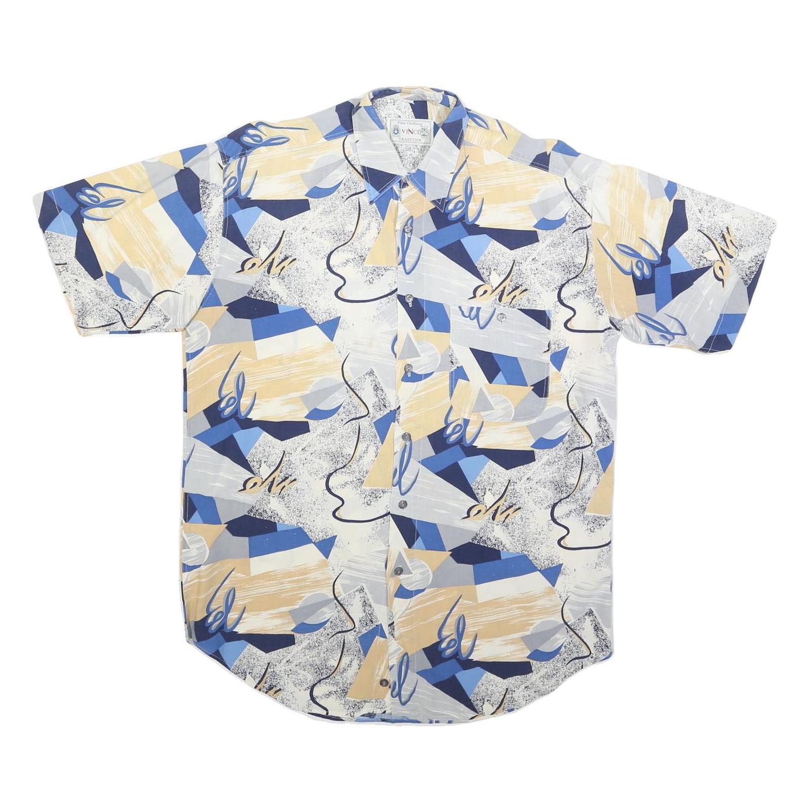 VINCI Mens Blue & Beige Abstract Pattern Shirt M Cotton Blend Casual Summer Refurbished - N/A refurbished available on Cerqular