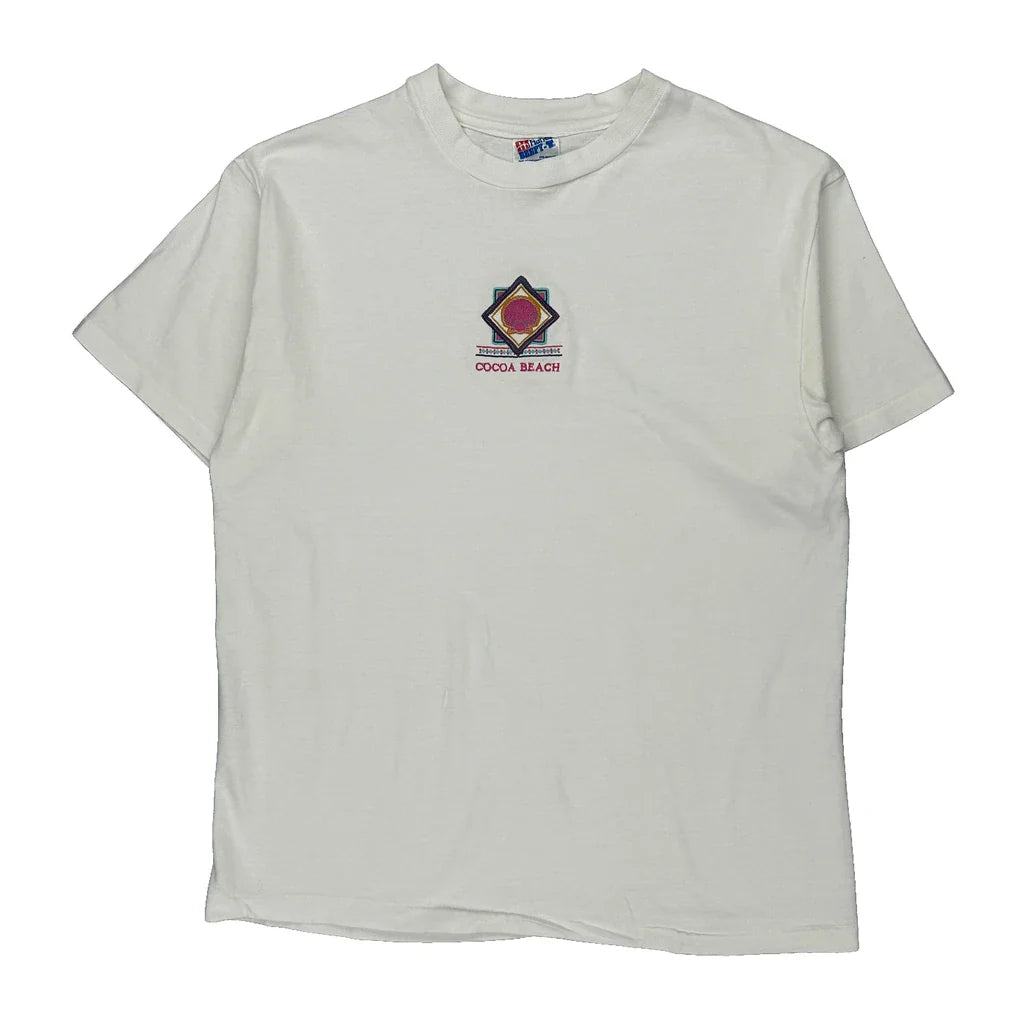 Hanes Graphic T-Shirt - Large White Cotton Refurbished - Thrifted (note: this is a term often used to describe second- refurbished available on Cerqular
