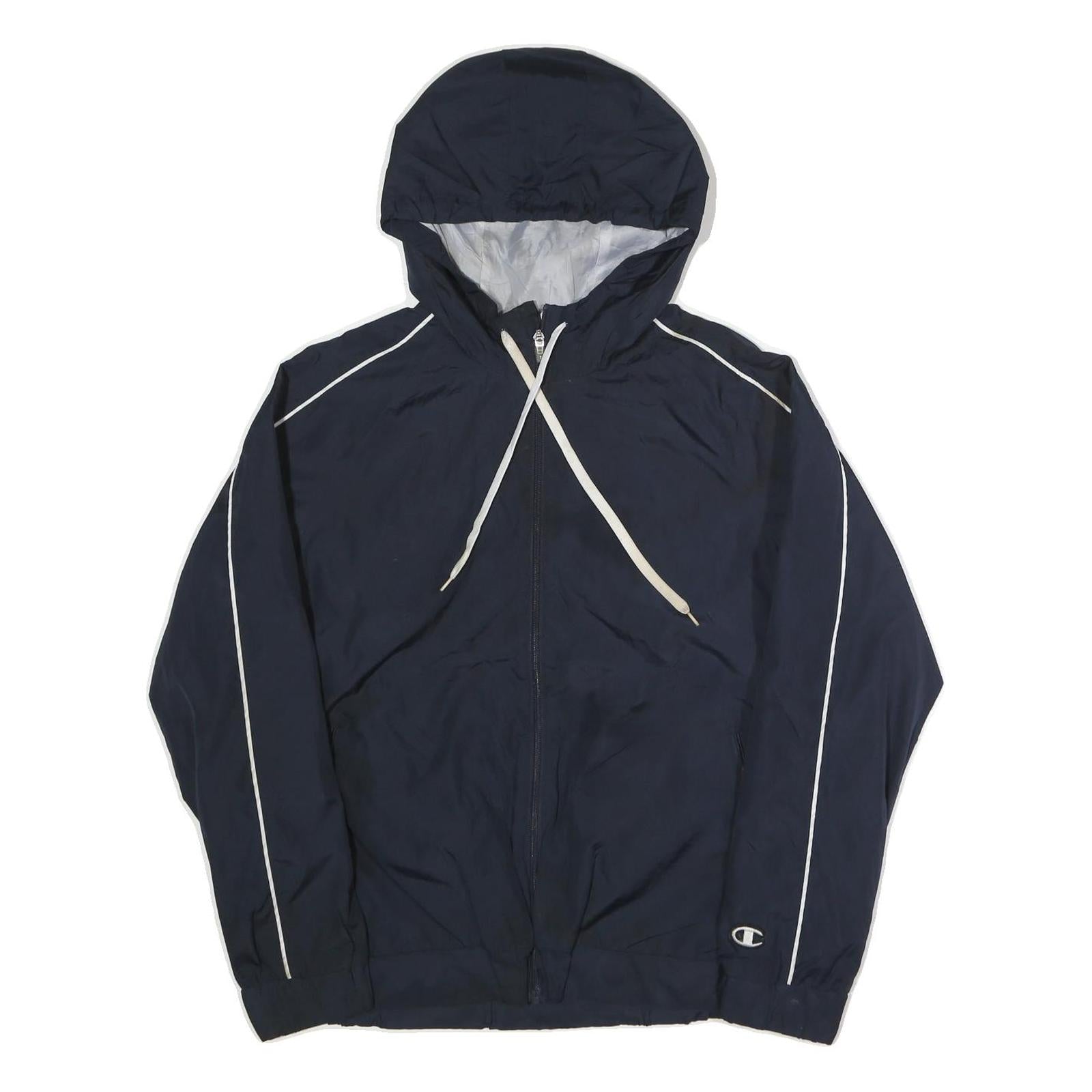 CHAMPION Mens Navy Blue Hooded Jacket M Polyester Zip Plain Casual Sportswear Refurbished - N/A refurbished available on Cerqular