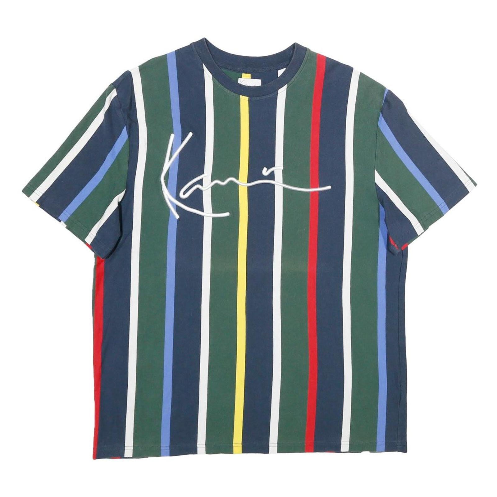 KARL KANI Mens Blue Green Red Multi Stripe Graphic T-Shirt M Short Sleeve Crew Refurbished - N/A refurbished available on Cerqular