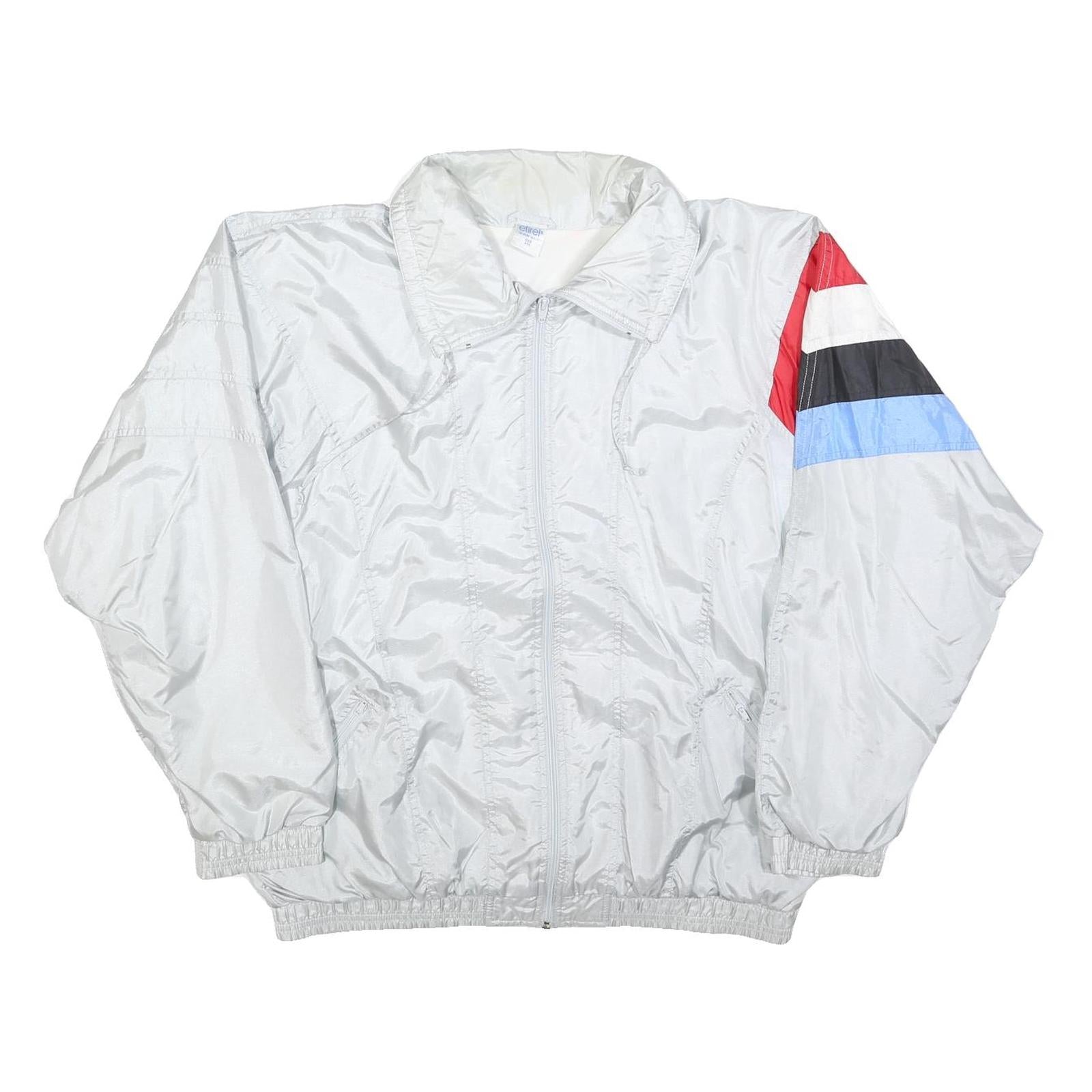 ETIREL Mens White Red Black Blue Sleeve Stripe Zip Jacket L Polyester Blend Refurbished - N/A refurbished available on Cerqular