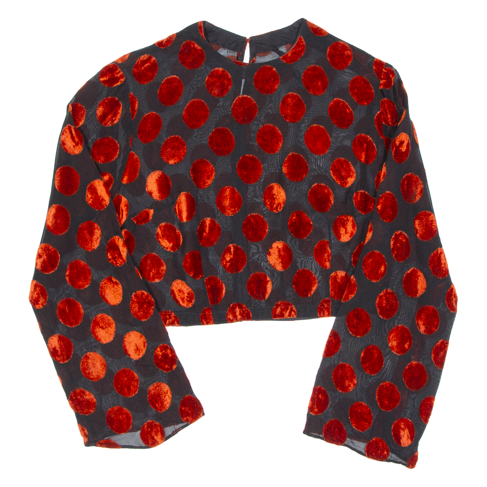 Sheer Womens Cropped Top Red Long Sleeve Spotted M Refurbished - N/A refurbished available on Cerqular