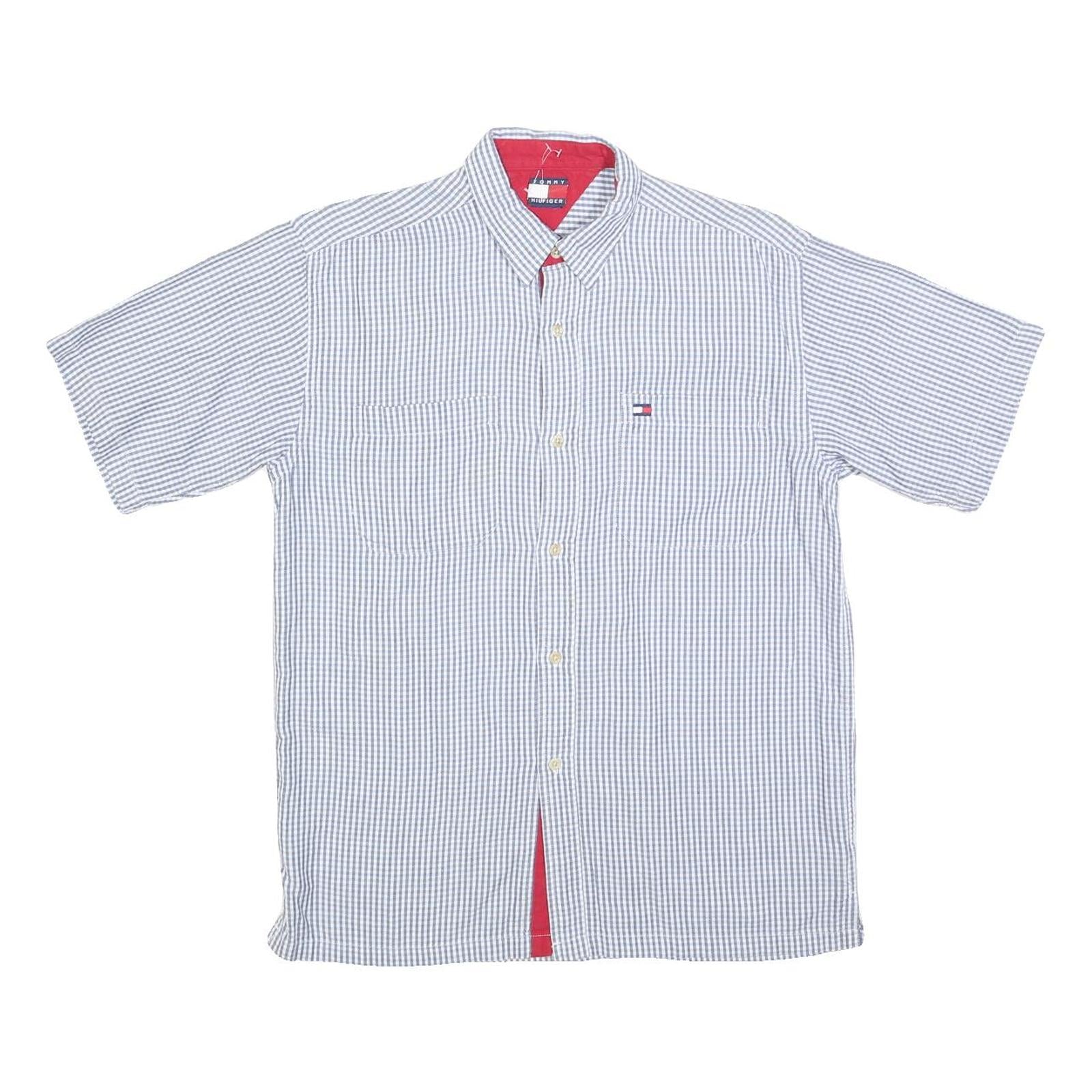 TOMMY HILFIGER Mens Blue & White Check Shirt S Short Sleeve Button Casual Refurbished - N/A refurbished available on Cerqular