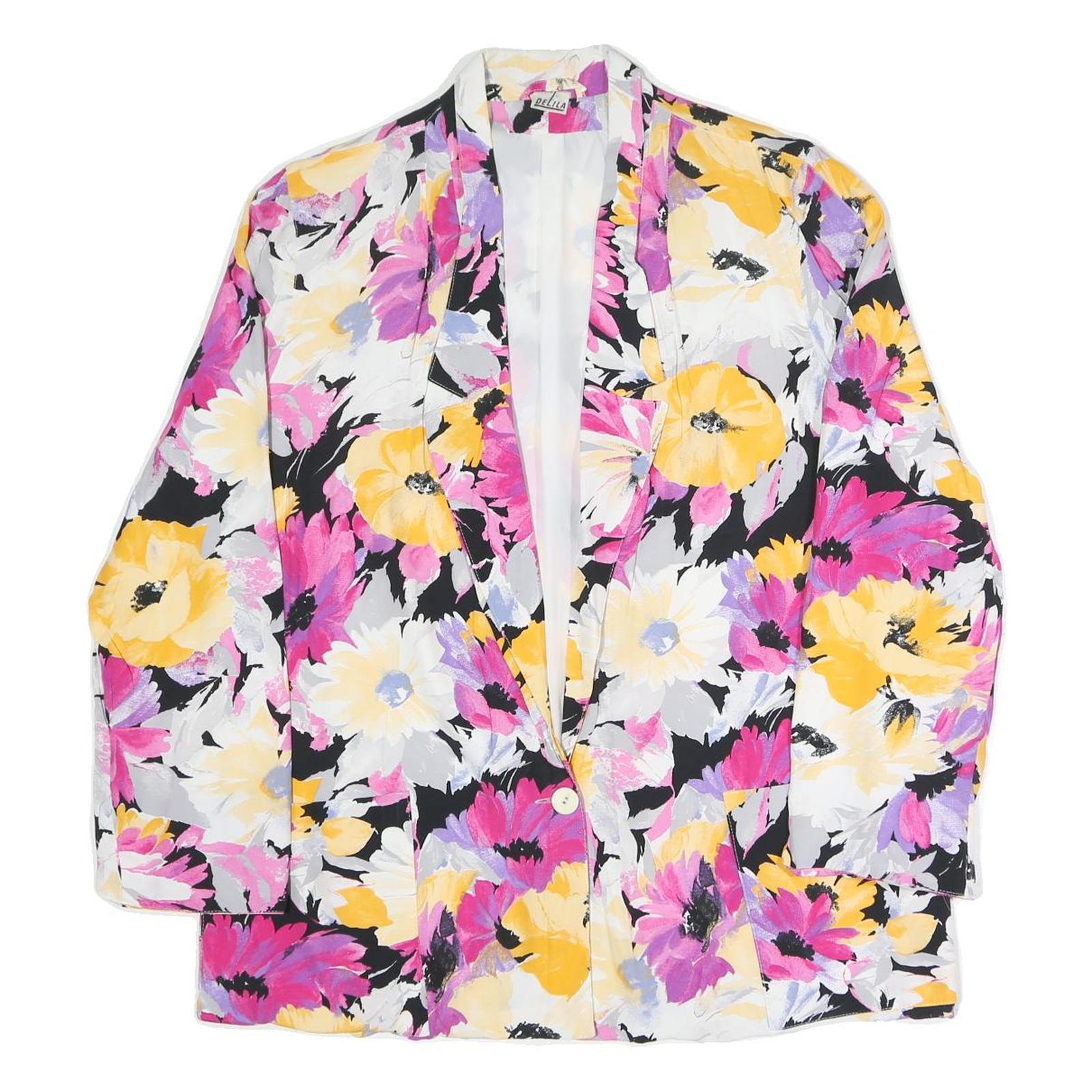 Buy DELILA Womens Black Yellow & Pink Floral Jacket L Polyester Blend Button Refurbished - $48.09 DELILA Womens Black Yellow & Pink Floral Jacket L Polyester Blend Button Refurbished - N/A refurbished available on Cerqular