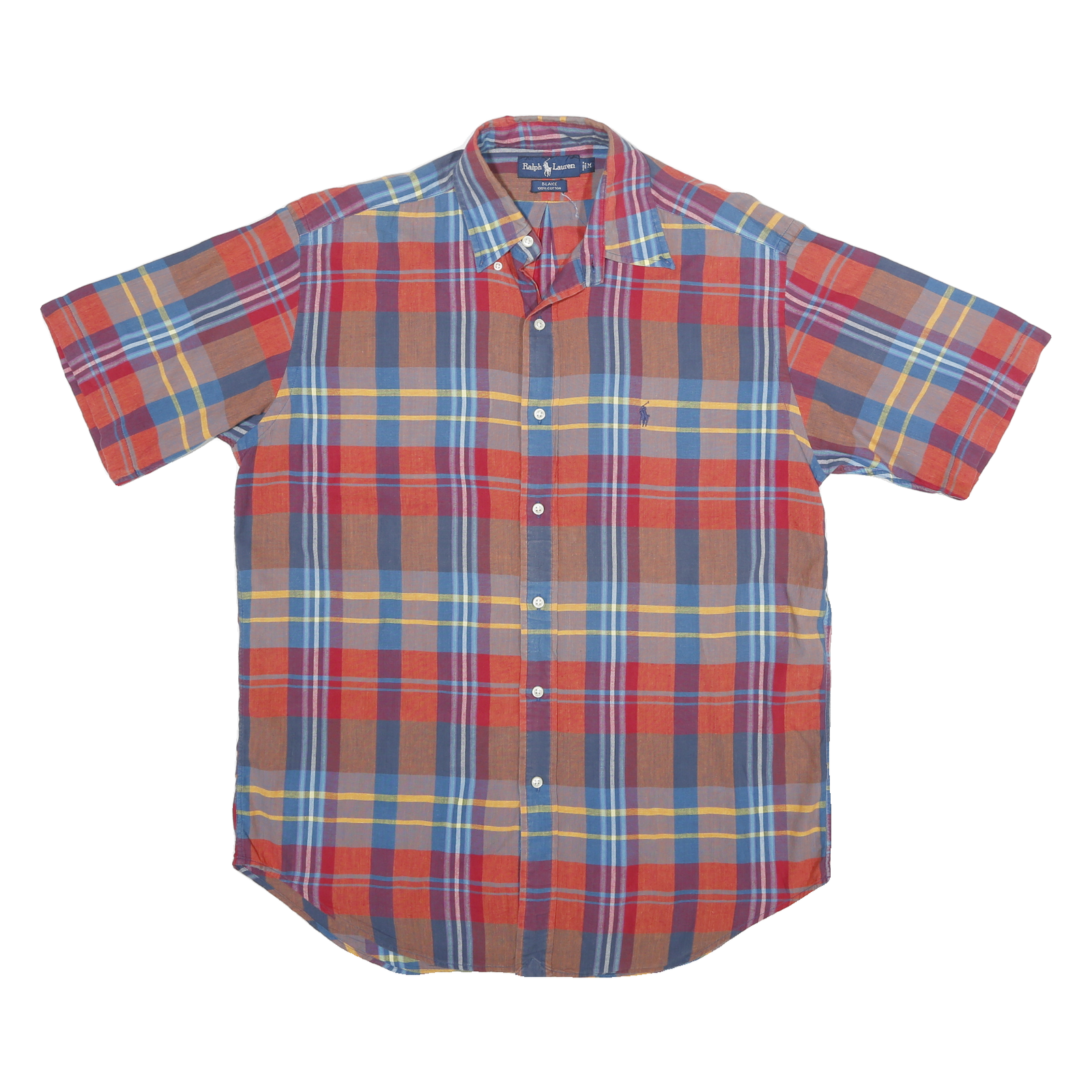 RALPH LAUREN Mens Red Blue Plaid Short Sleeve Shirt M Casual Cotton Blend Refurbished - N/A refurbished available on Cerqular