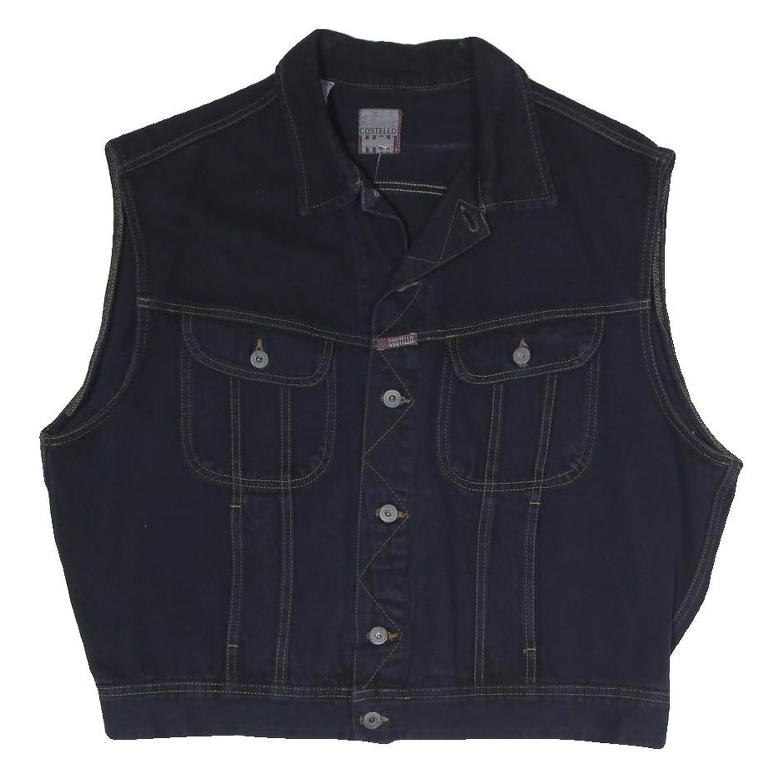 COSTELLO Mens Black Cotton Blend Denim Jacket L Button Sleeveless Classic Vest Refurbished - N/A refurbished available on Cerqular