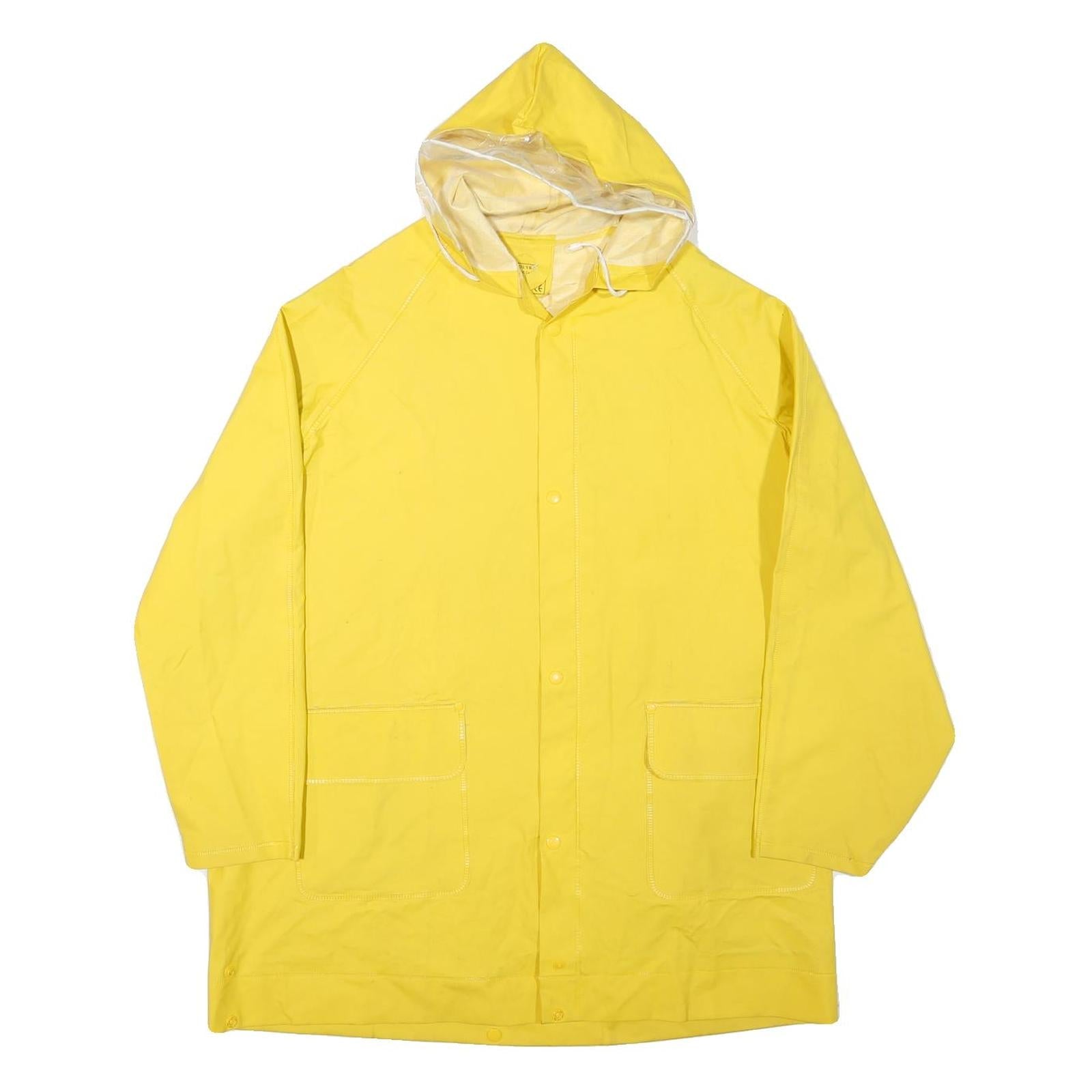 Mens Yellow Button Jacket L Polyester Plain Casual Hooded Raincoat Bright Refurbished - N/A refurbished available on Cerqular