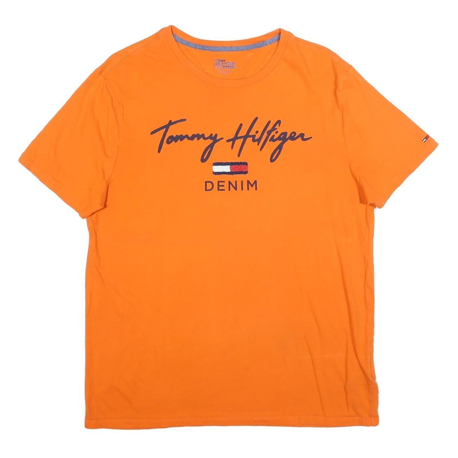 TOMMY HILFIGER Mens Orange Graphic T-Shirt M Short Sleeve Crew Neck Cotton Blend Refurbished - N/A refurbished available on Cerqular