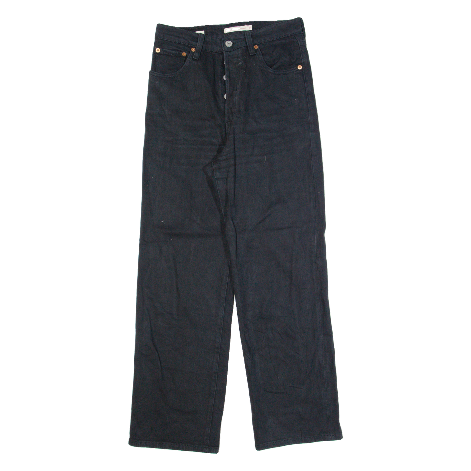 LEVI'S Ribcage BIG E Womens Trousers Black Regular Straight W25 L27 Refurbished - N/A refurbished available on Cerqular