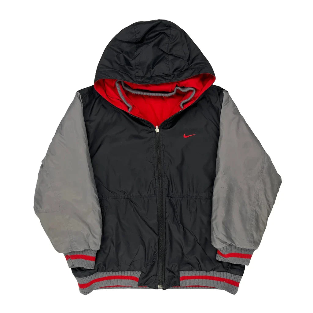 Age 10-12 Nike Jacket - Medium Black Nylon Refurbished - Thrifted (note: this is a term often used to describe second- refurbished available on Cerqular