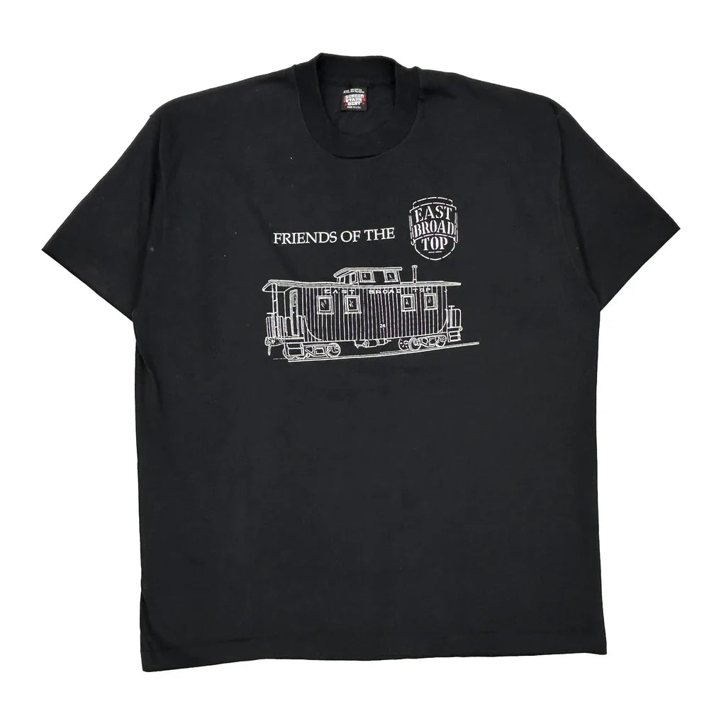 Made In USA Single Stitch Friends Of The East Broad Top Screen Stars T-Shirt - 2XL Black Cotton Blend Refurbished - Thrifted (note: this is a term often used to describe second- refurbished available on Cerqular