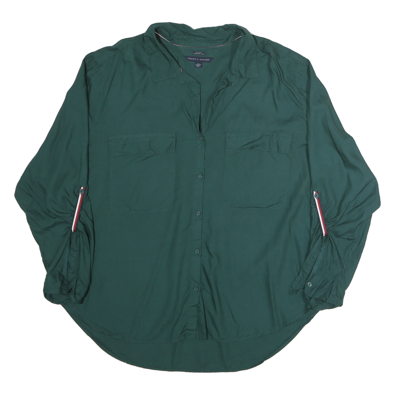 TOMMY HILFIGER Womens Green Cotton Blend Shirt XL Roll-Up Sleeves Casual Wear Refurbished - N/A refurbished available on Cerqular