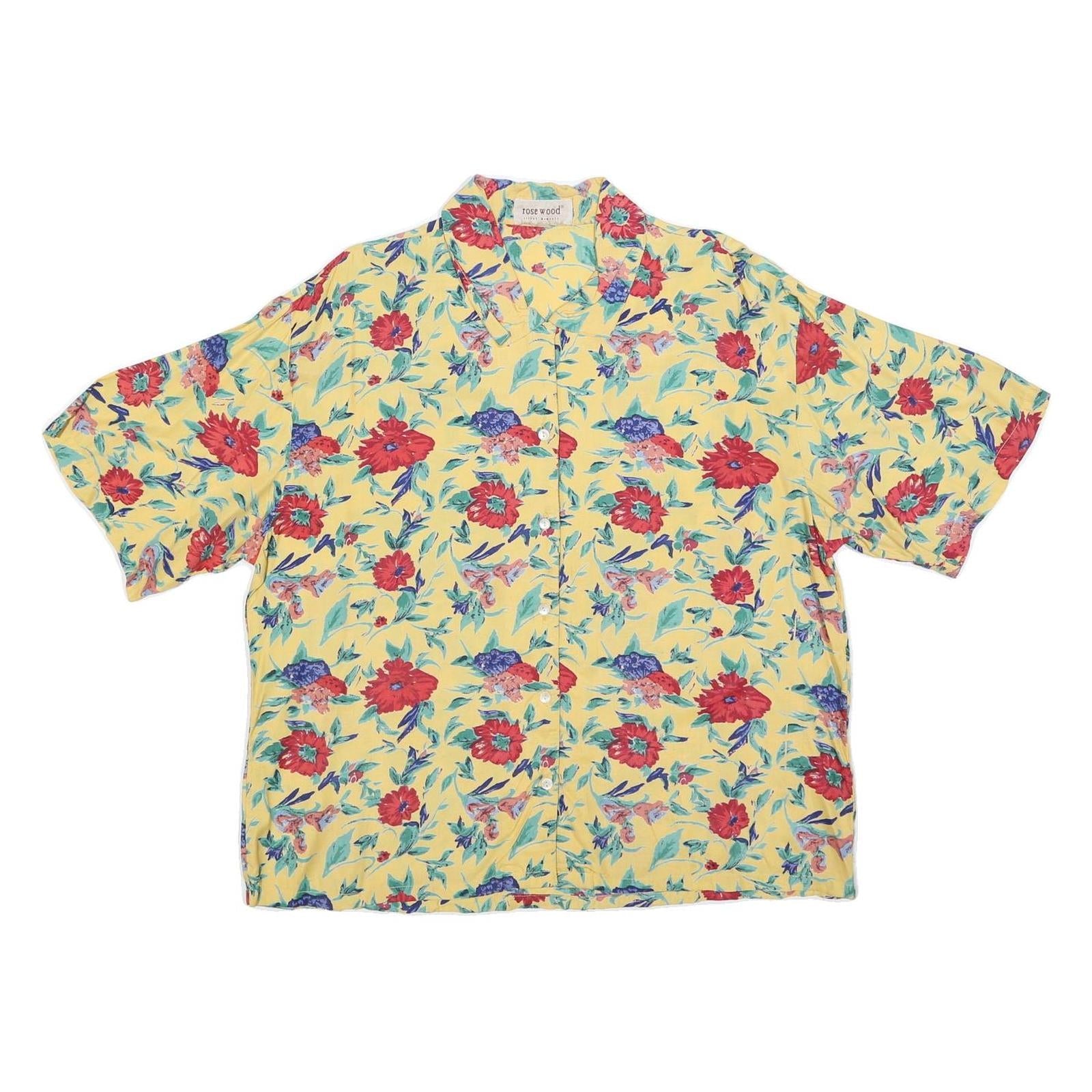 ROSEWOOD Womens Yellow Floral Printed Shirt Short Sleeve Collar L Floral Print Refurbished - N/A refurbished available on Cerqular